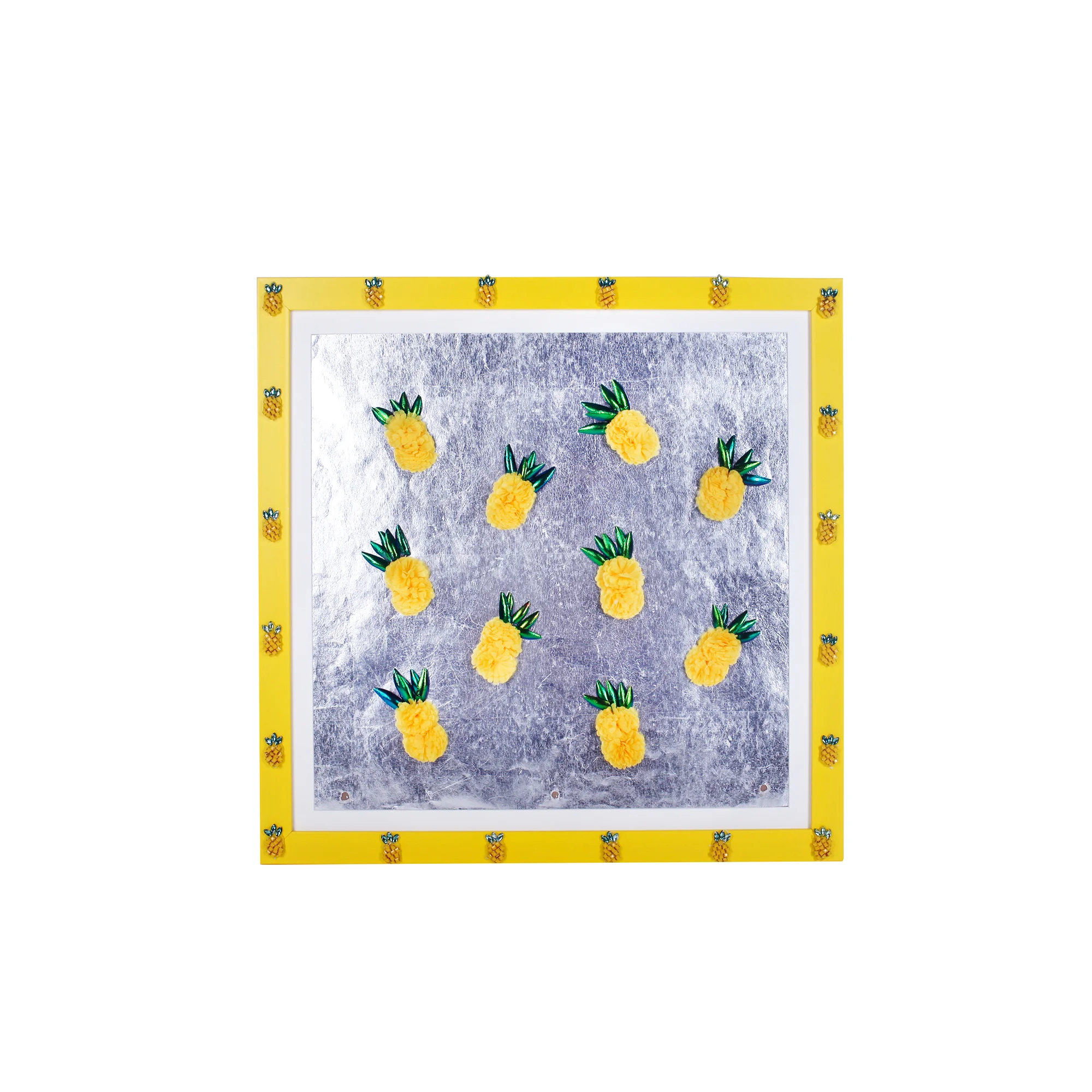 pineapples hand painted silk wallpaper luxury wall décor yellow silver
