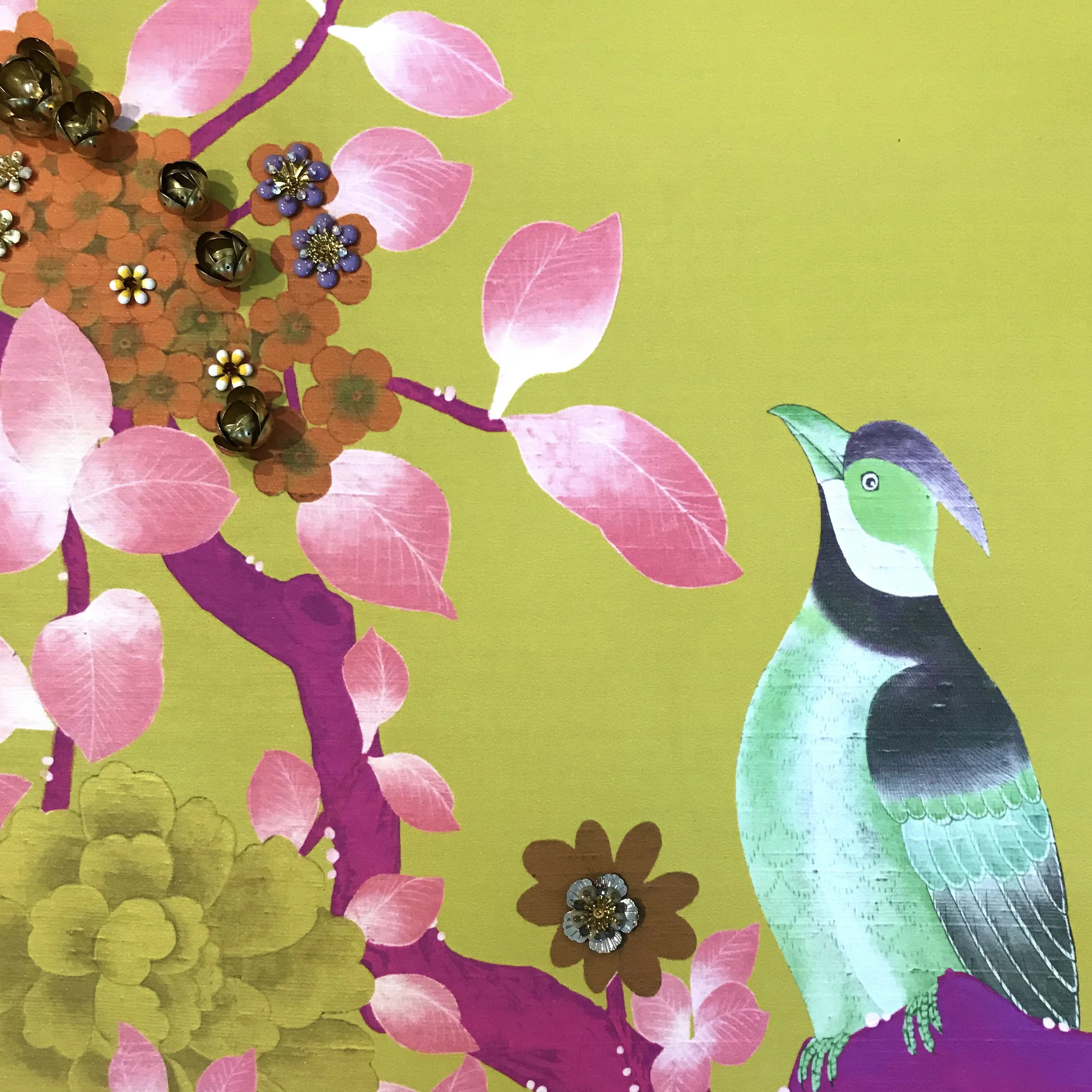 Toro Lanterns Chinoiserie Printed & Embellished Wallpaper