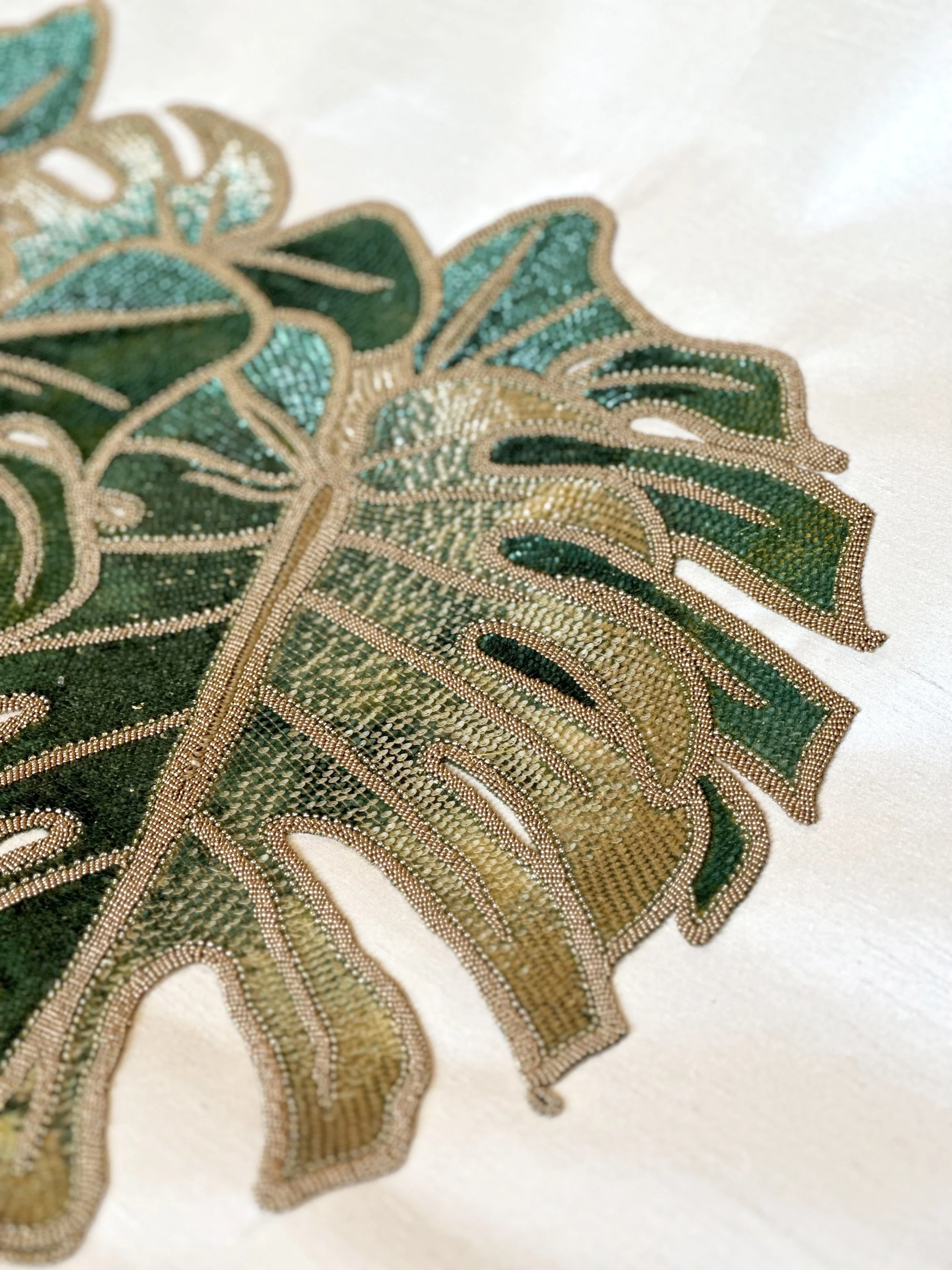   Dancing Palms Embellished Hand-Painted Wallpaper  