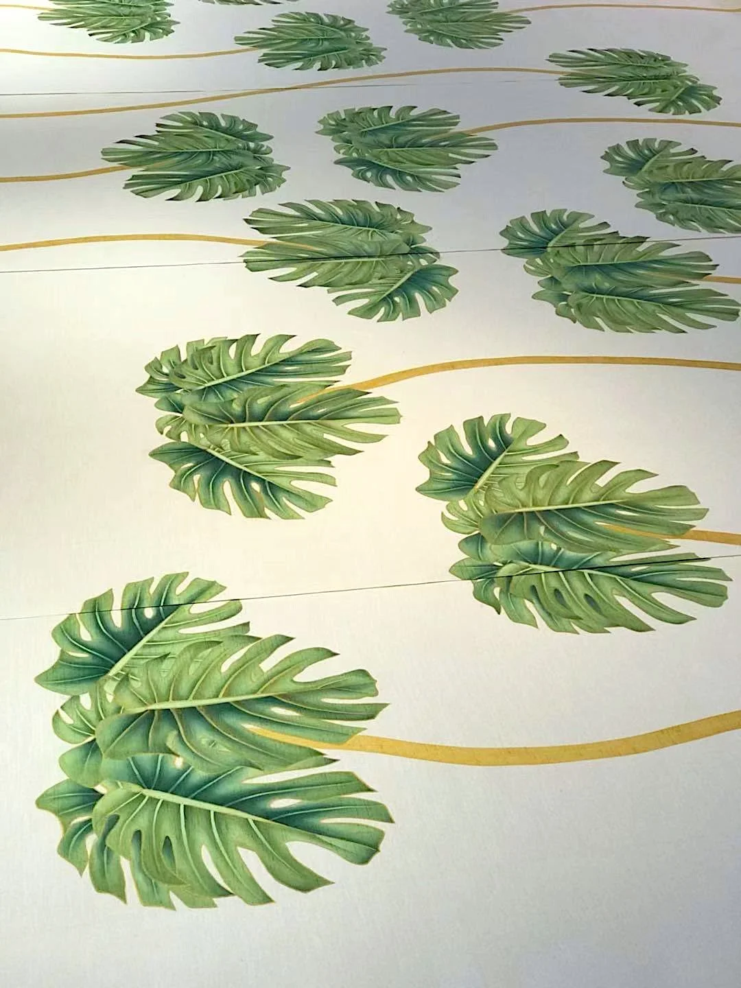   Dancing Palms Embellished Hand-Painted Wallpaper  