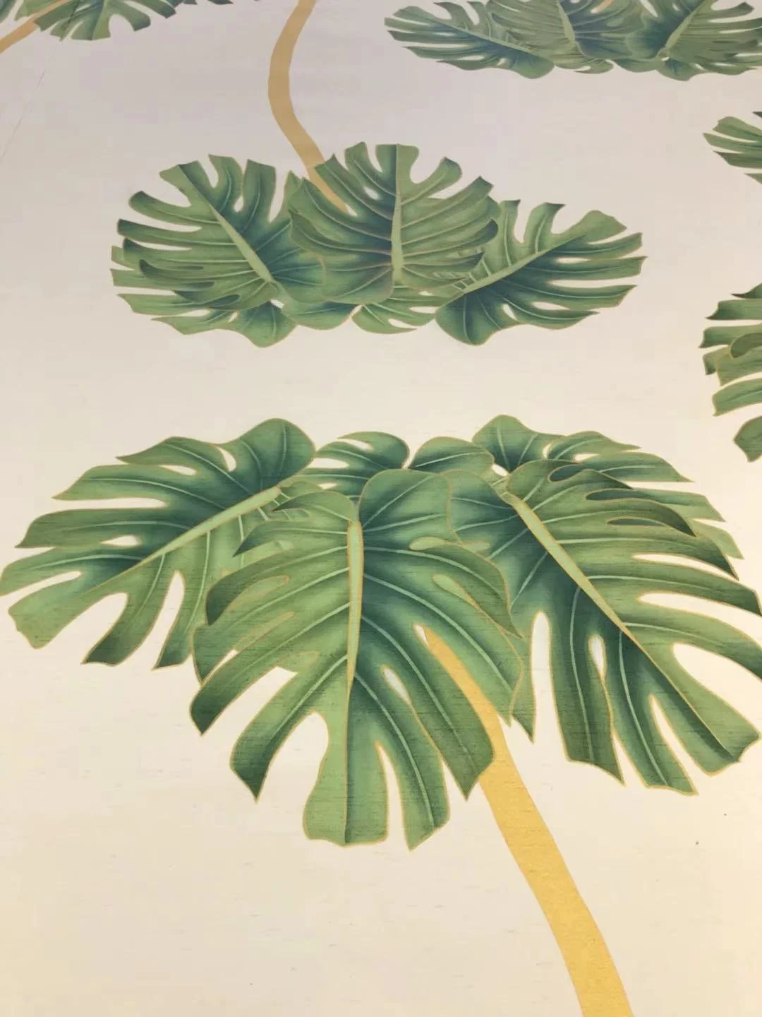   Dancing Palms Embellished Hand-Painted Wallpaper  
