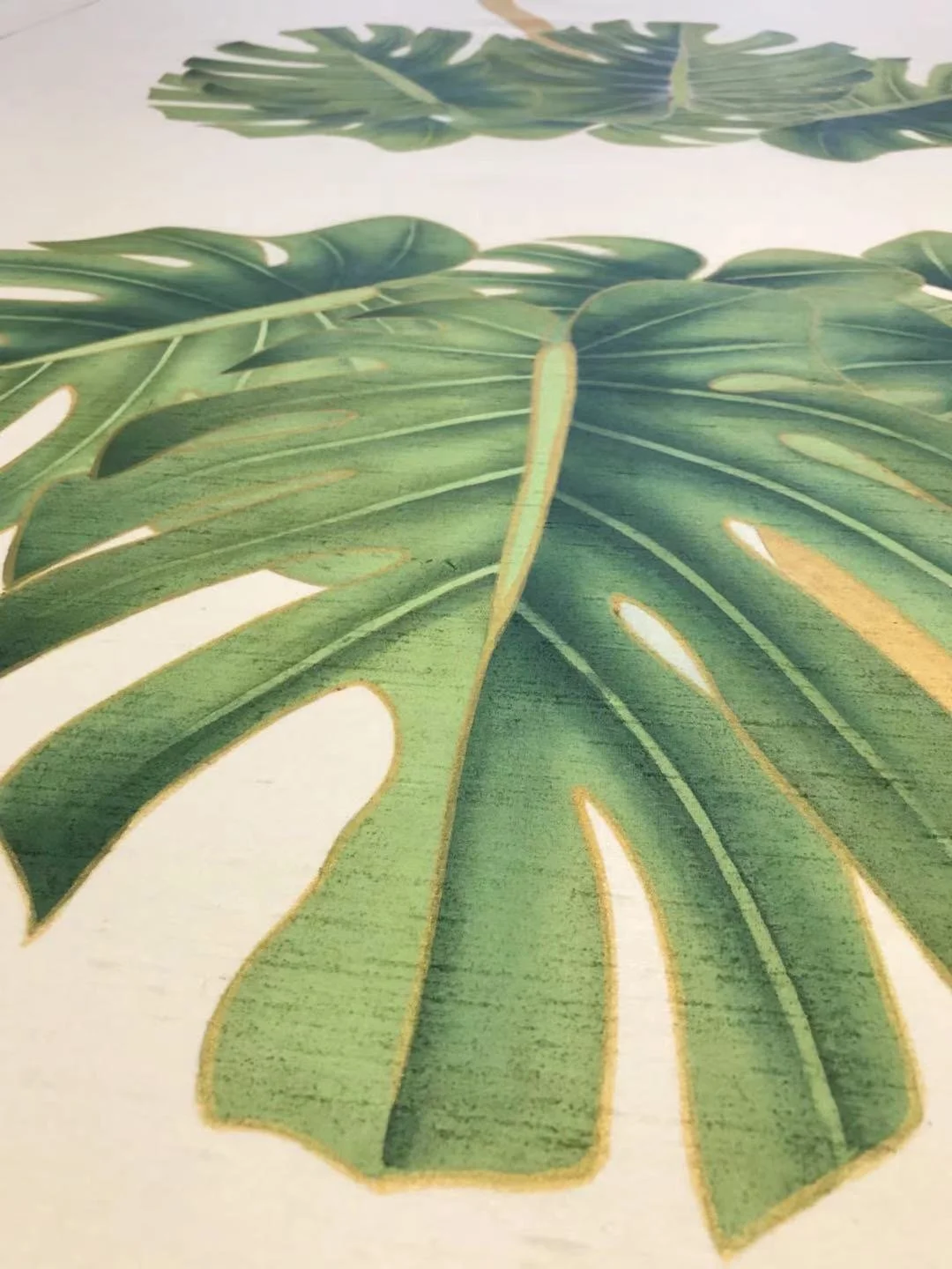   Dancing Palms Embellished Hand-Painted Wallpaper  