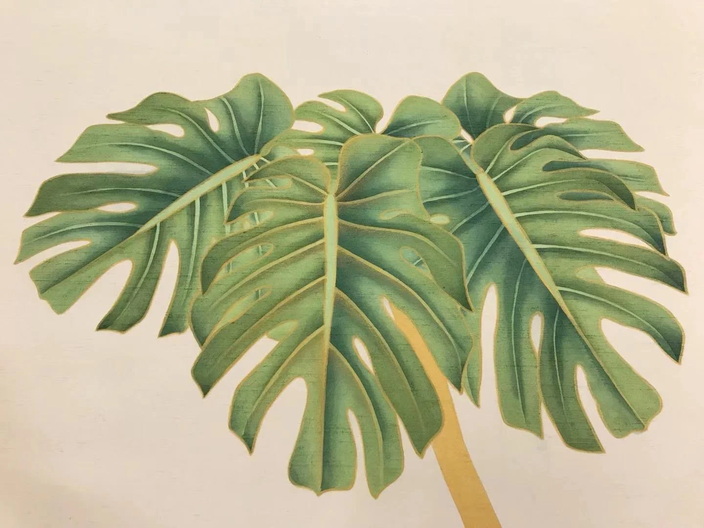   Dancing Palms Embellished Hand-Painted Wallpaper  