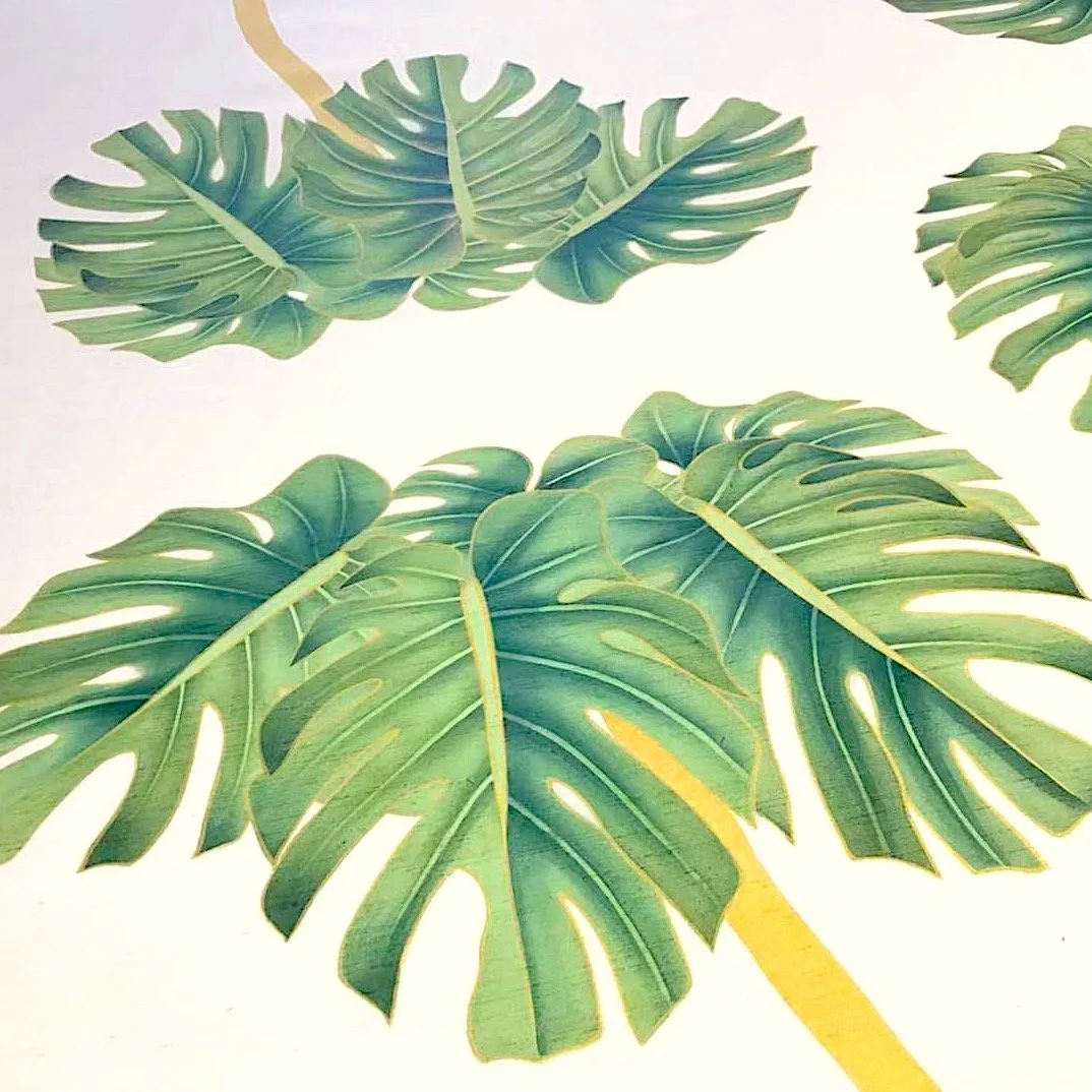   Dancing Palms Embellished Hand-Painted Wallpaper  