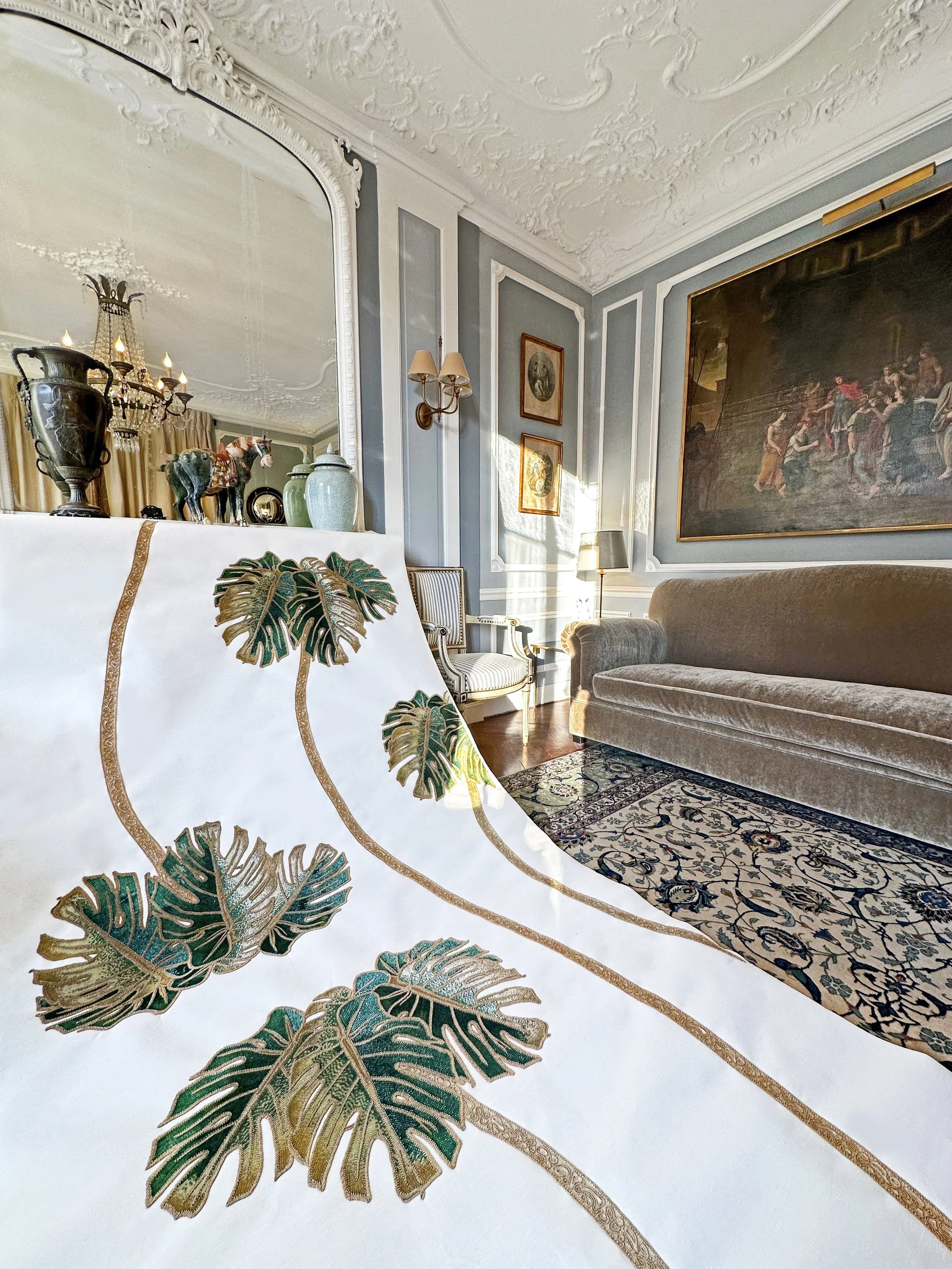   Dancing Palms Embellished Hand-Painted Wallpaper  