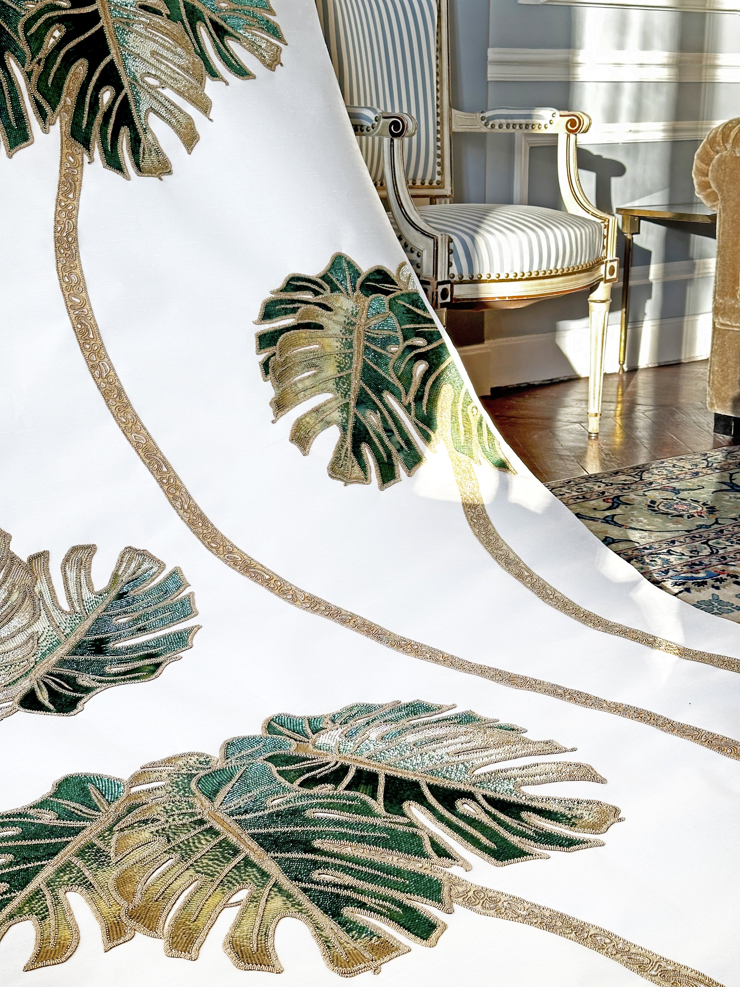   Dancing Palms Embellished Hand-Painted Wallpaper  