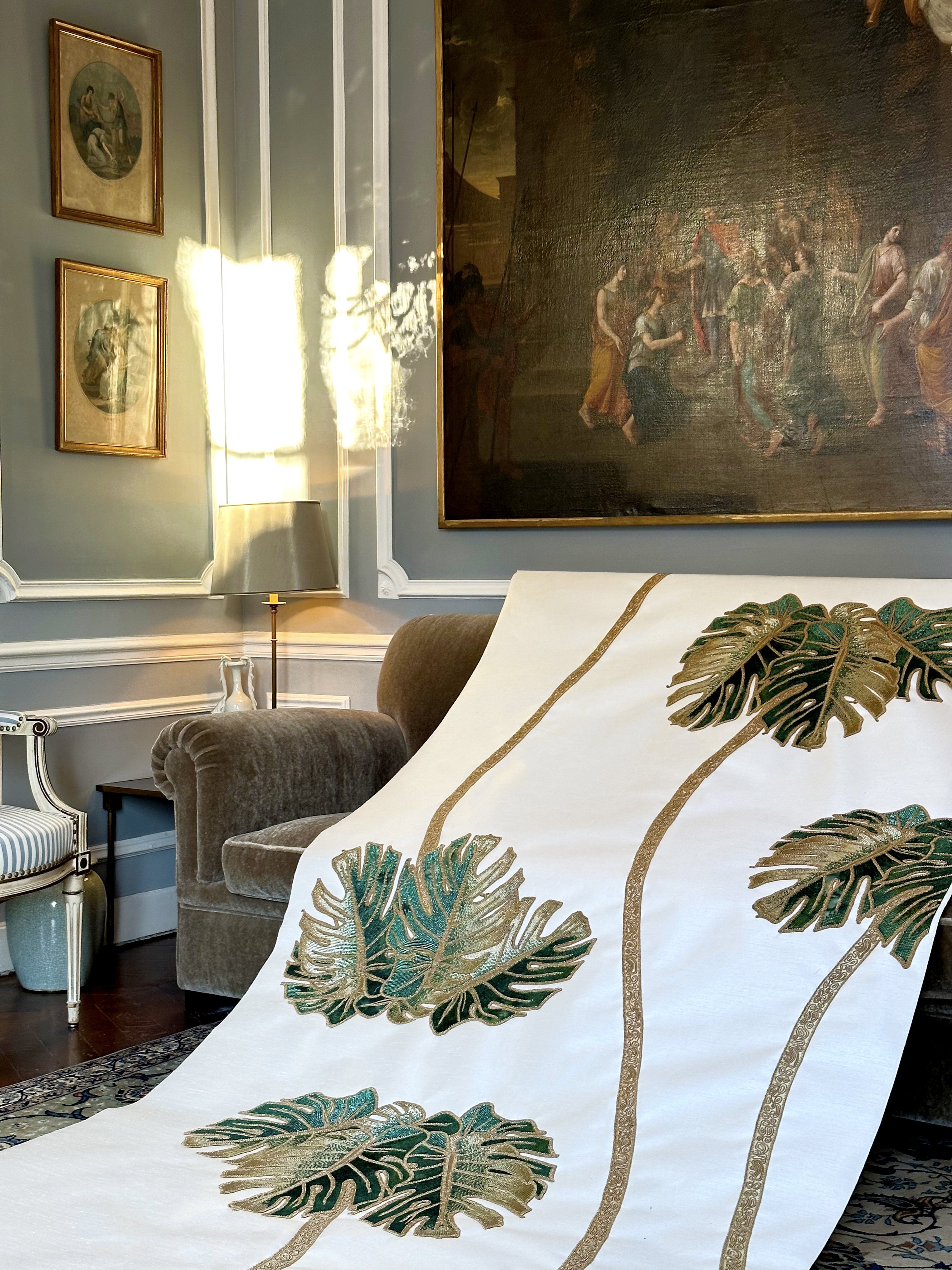   Dancing Palms Embellished Hand-Painted Wallpaper  