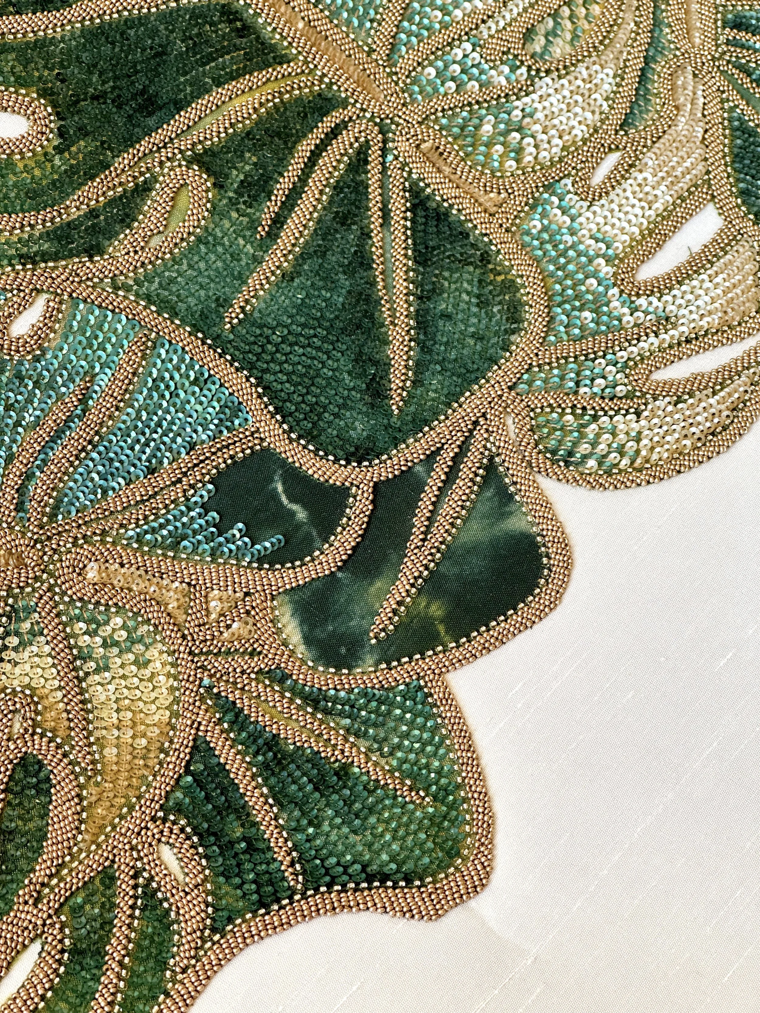   Dancing Palms Embellished Hand-Painted Wallpaper  