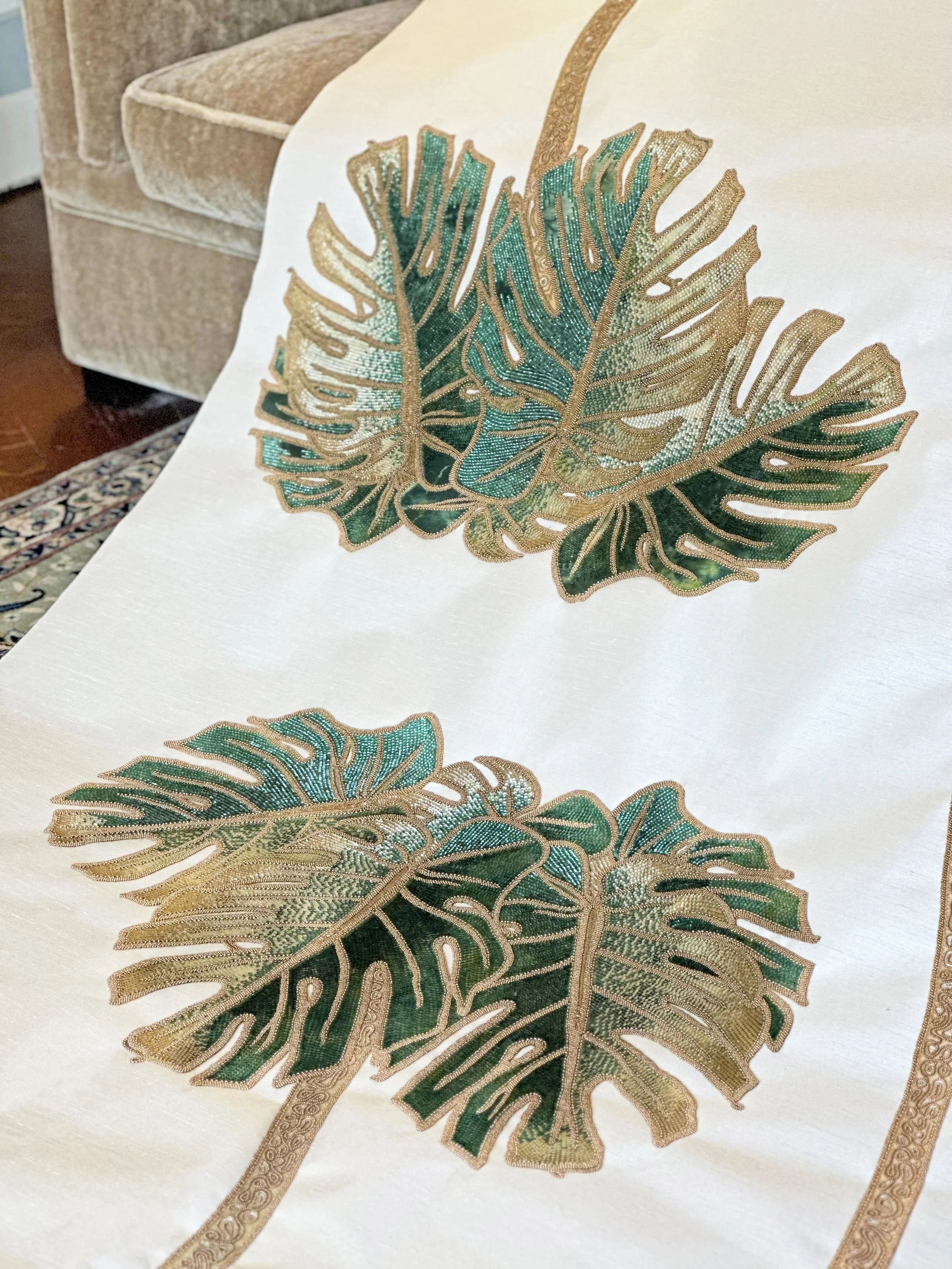   Dancing Palms Embellished Hand-Painted Wallpaper  