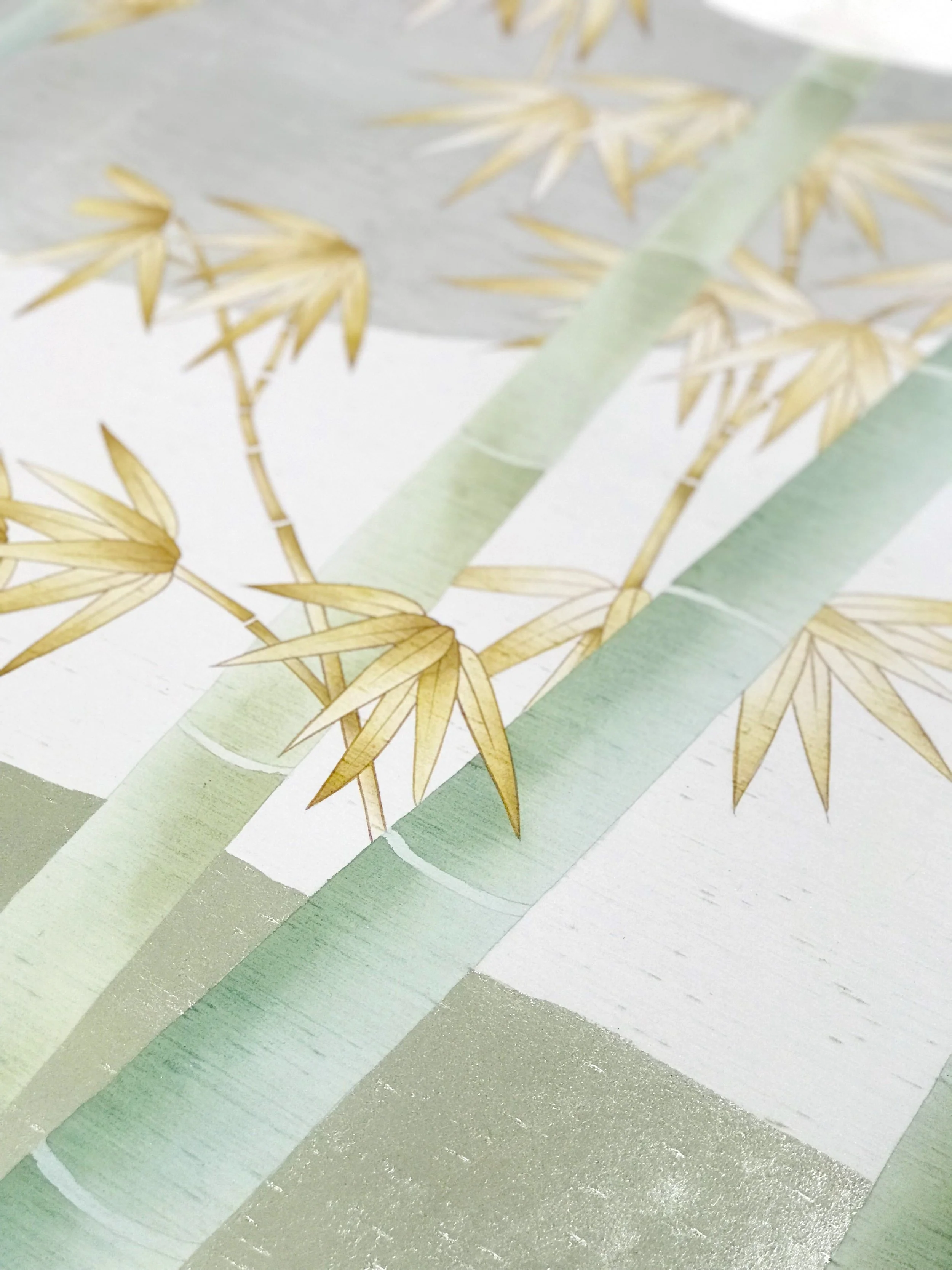   Bamboo Haven Chinoiserie Hand-Painted Wallpaper  