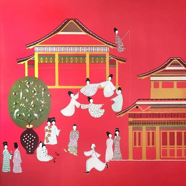 Pagoda Chinoiserie Hand-Painted Wallpaper