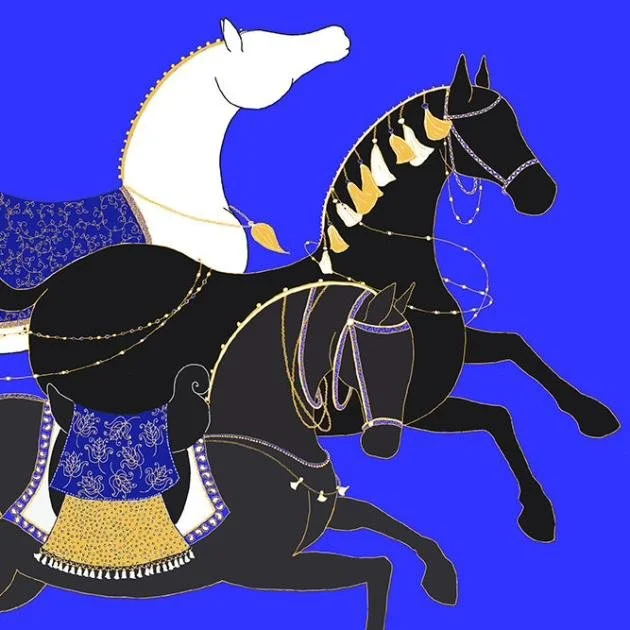 Persian Horse Chinoiserie Hand-Painted Wallpaper