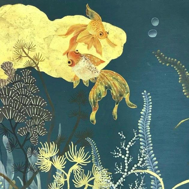 Goldfish Dream Embellished Hand-Painted Wallpaper