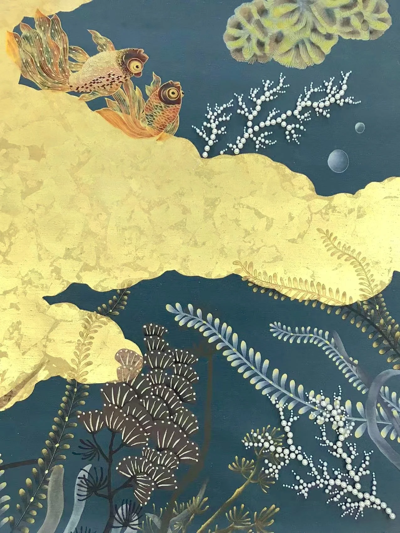 Goldfish Dream Embellished Hand-Painted Wallpaper | LALA CURIO