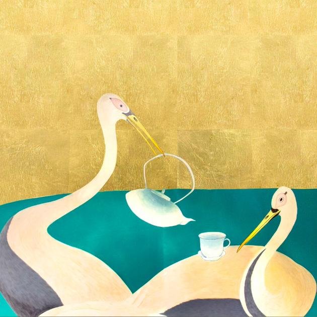 Edo Cranes & Macarons Hand-Painted Wallpaper