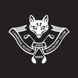 Logo of the London Hunt and Country Club featuring a stylized fox head and crossed golf clubs with text and year 1885.