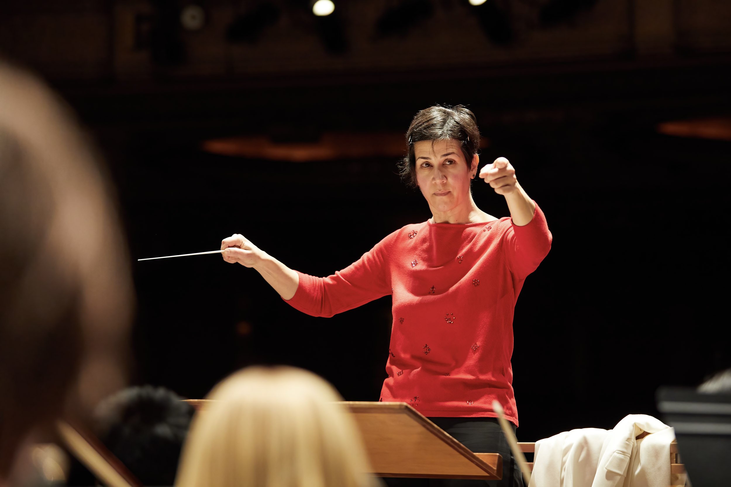  Conductor Ines Voglar Belgique leads a young string ensemble for the Portland Youth Philarmonic at Arlene Schnitzer Concert Hall in Portland, Oregon. 