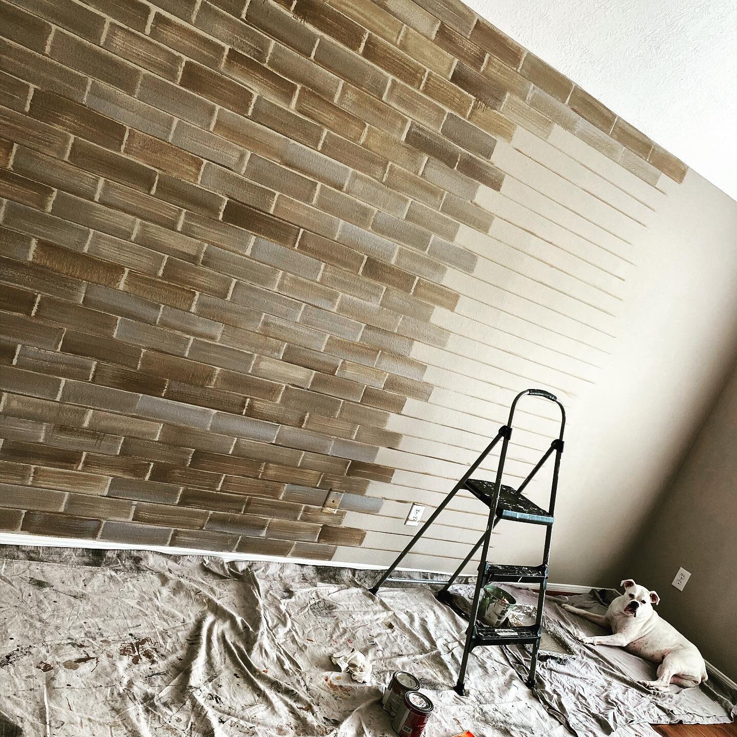 Step one of a faux brick wall! This is my 4th nursery in a month! #mural #nurserydecor #fauxbrick #brickwall #fauxpainting #interiordesign