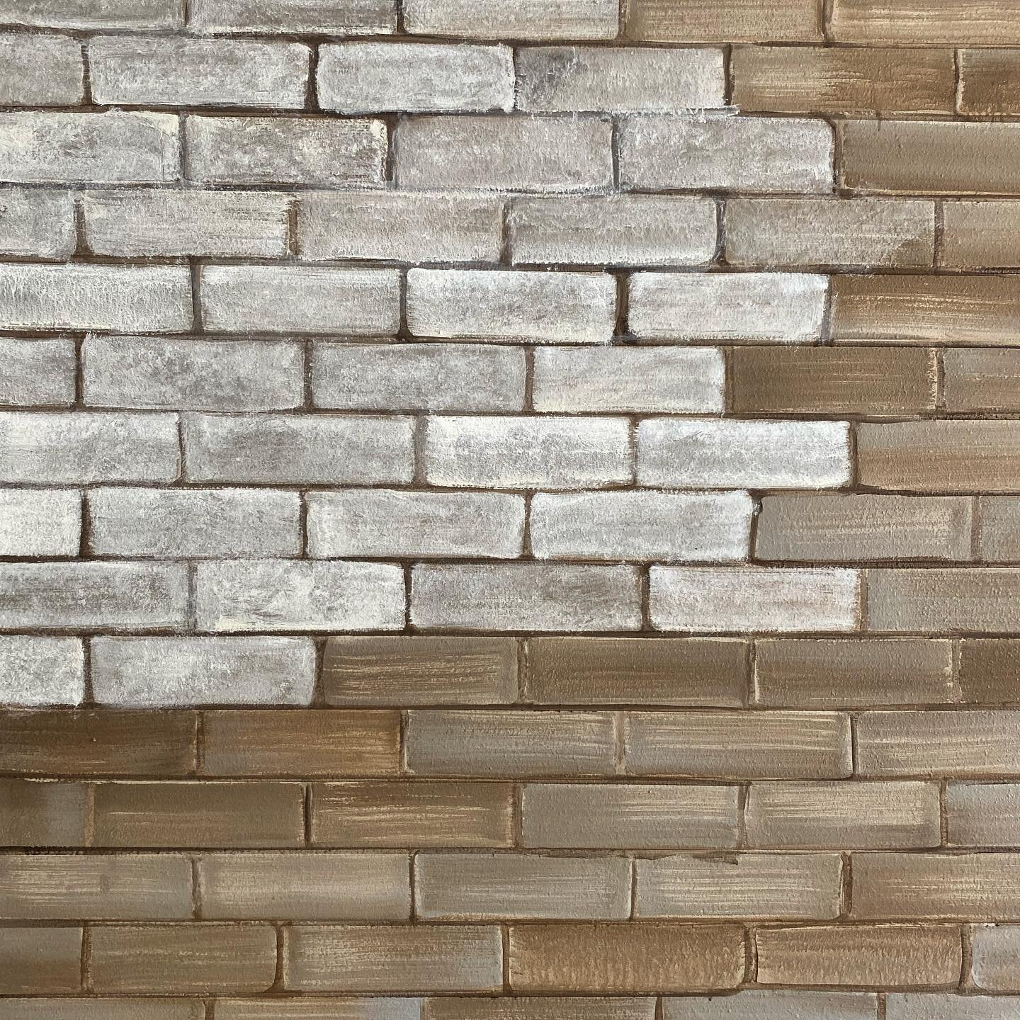 Adding white wash to my faux brick wall! #whitewashed #brickwall #antiquebrick #industrialdesign #whitebrick #fauxbrickwall #accentwall #nursery #nurserydecor