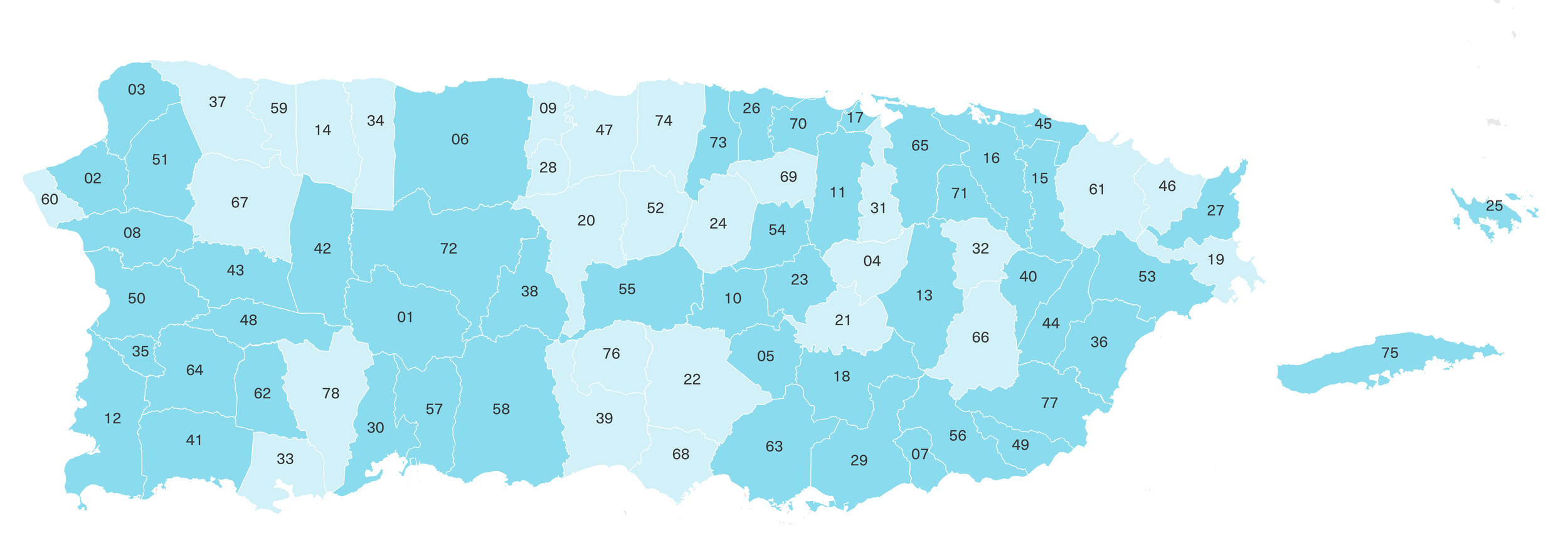Darker blue represents the municipalities reached