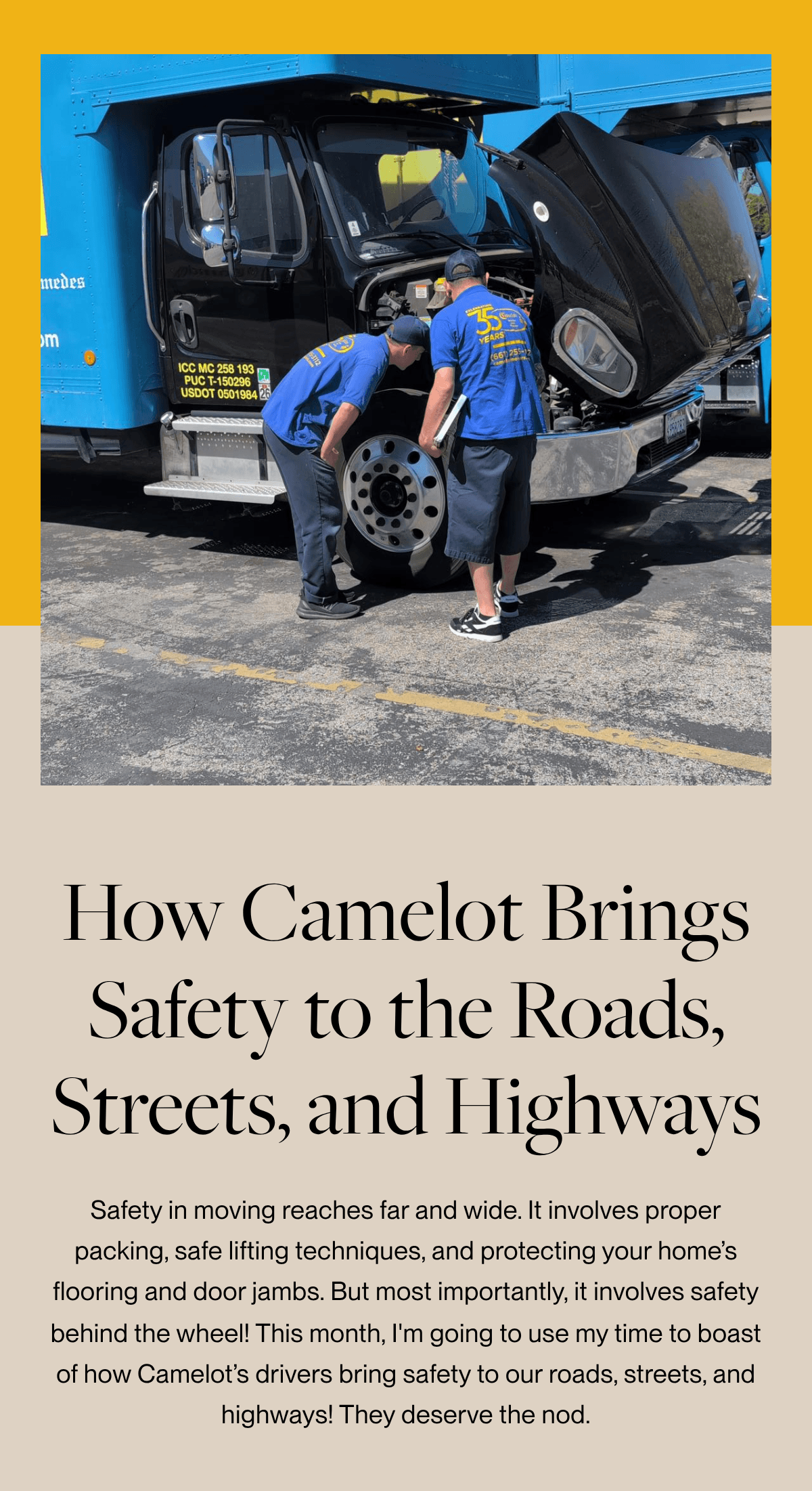 A up-and-coming Camelot driver receives training on daily truck inspections from another Camelot driver
