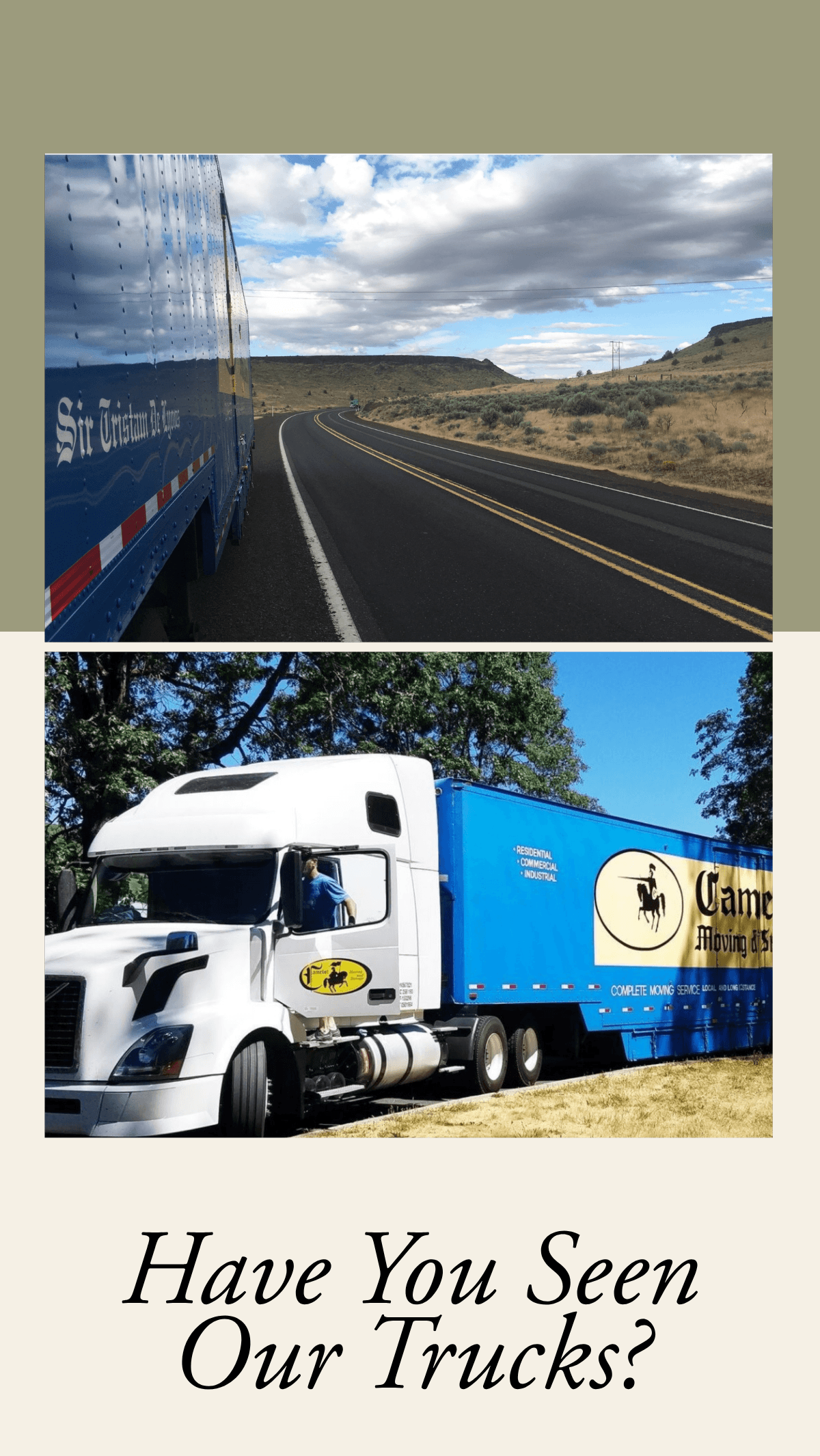 Collage of Camelot trucks on the road