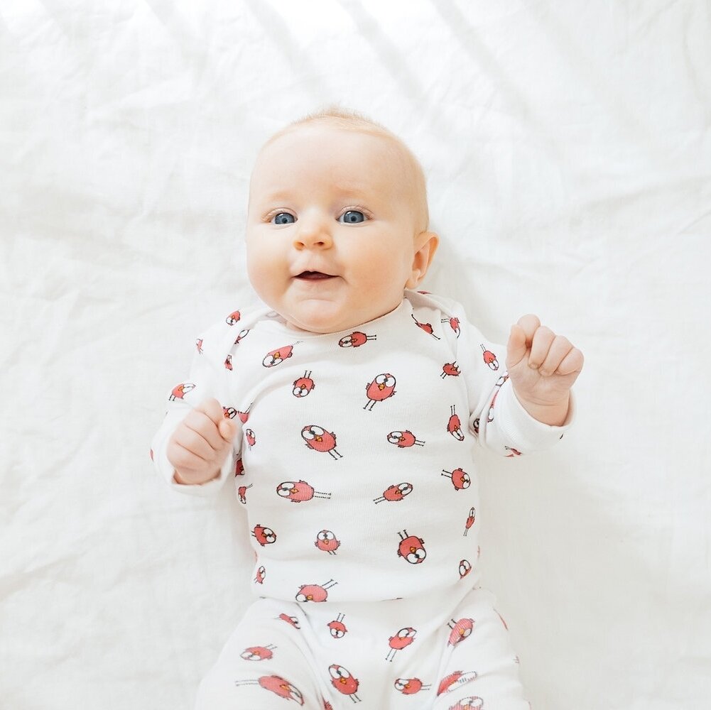 Blue eyed baby Oakie looking super cute in our Bigger Birds Jumpsuit, now just $5! 👶🏼⁠
⁠
Our Bigger Birds Jumpsuits and Long and Short Sleeve Bodysuits are designed for the growing Early Bird and specifically cater for their often narrow hips and l