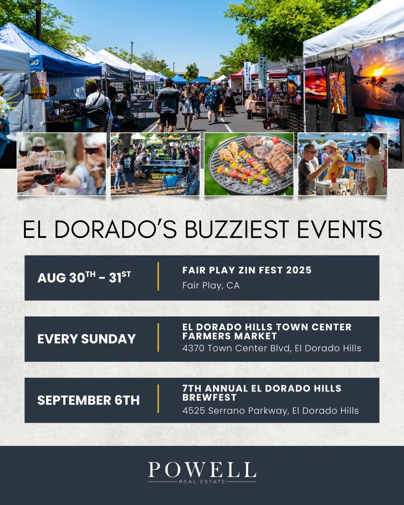 🍷Zin, Suds &amp; Sundays in El Dorado🍺

Mark your calendar, the end of summer is coming in hot:

📆 Aug 30-31: Fair Play Zin Fest - 8 wineries, chef pairings, live music

📆 Every Sunday: El Dorado Hills Farmers Market - fresh finds + local vibes

