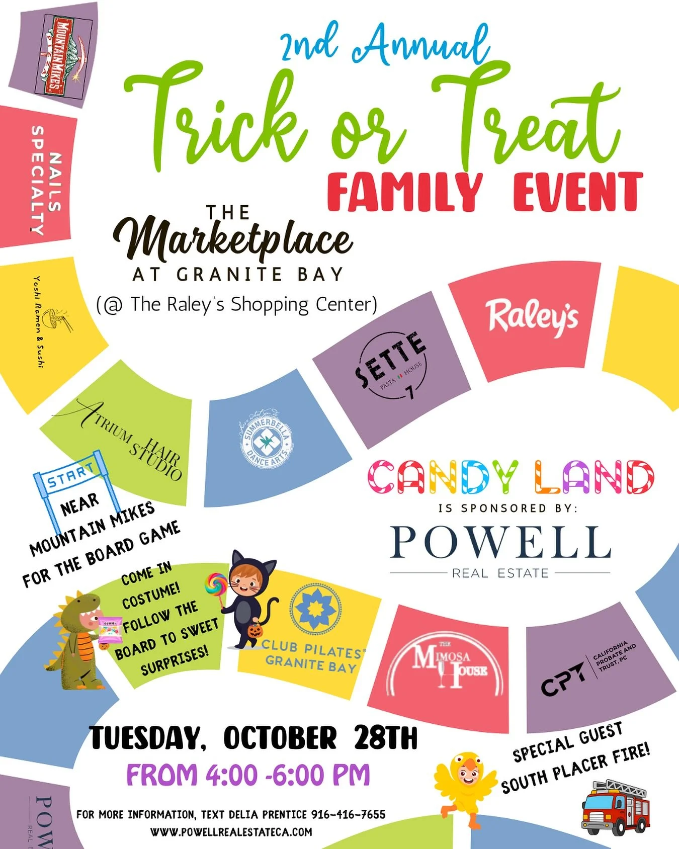 🍭✨ It&rsquo;s that time again! ✨🍭

Join us for the 2nd Annual Trick or Treat Family Event 🎃👻 at The Marketplace at Granite Bay!

This year&rsquo;s theme is Candy Land, so come dressed in costume, follow the sweet trail, and enjoy treats, games, a