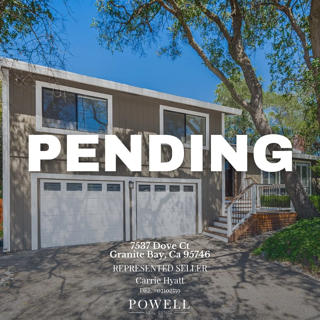 Now PENDING in Granite Bay!

7537 Dove Ct is officially in contract, and we&rsquo;re excited for the next steps for our sellers!

Represented Seller: 
Carrie Hyatt | @carriehyatt 
916.316.5398 | DRE #02102539

#thepowellway #powellrealtor #carriehyat