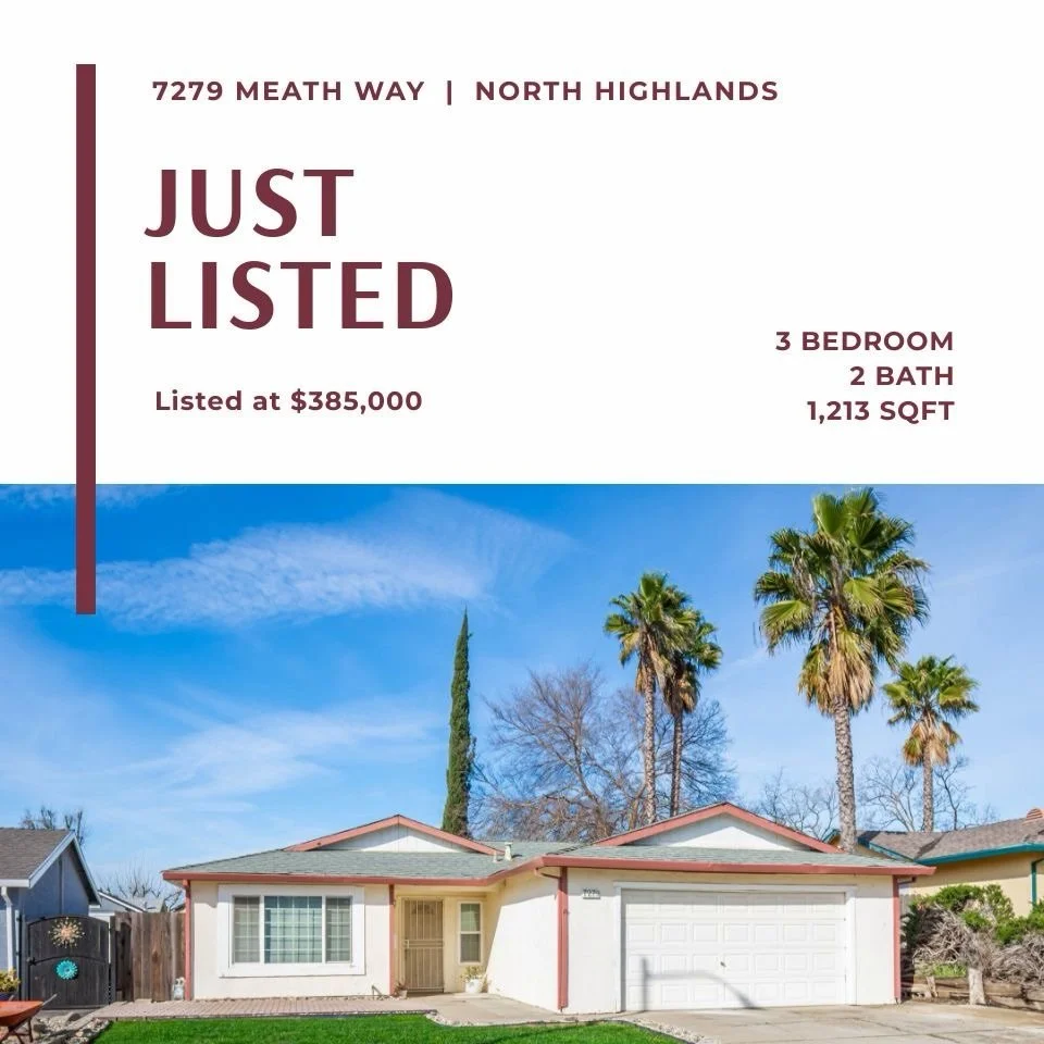 ✨ Just Listed in North Highlands ✨

Welcome to 7279 Meath Way! A beautifully maintained single-story home offering comfort, value, and opportunity.

🛏 3 Bedrooms
🛁 2 Bathrooms
📐 1,213 Sq Ft
💲 Offered at $385,000

This charming home features a fun