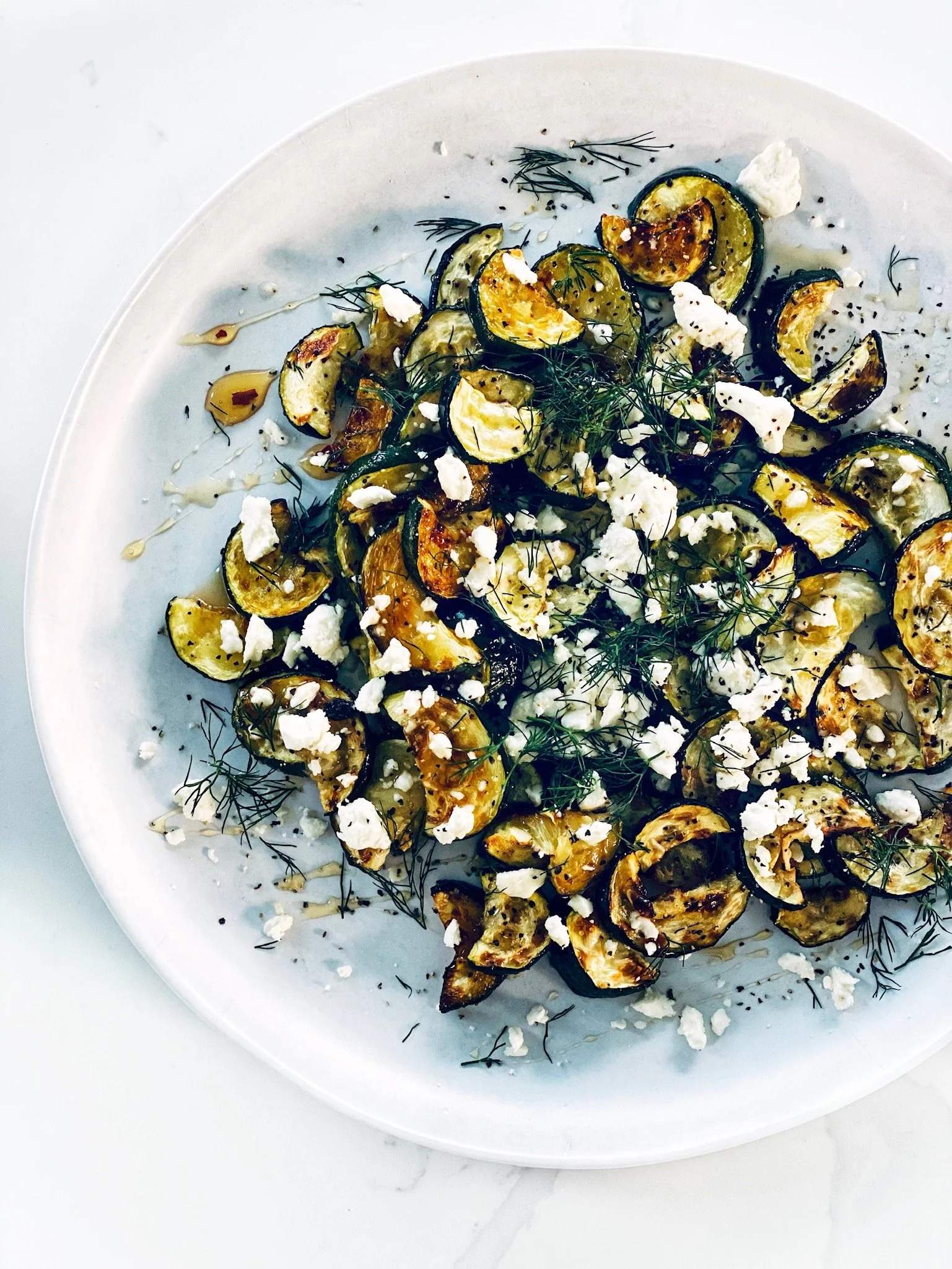 Pan Fried Zucchini with Hot Honey and Feta