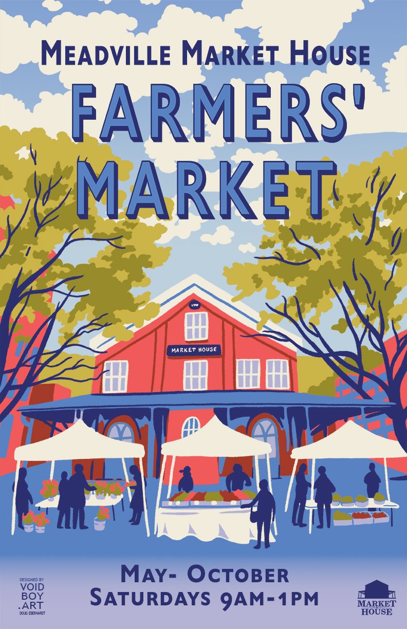  This digital illustration done for the  Meadville Market House  to advertise and promote their summer farmer’s market. 