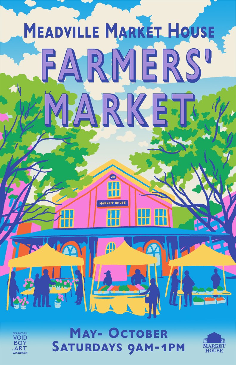 This digital illustration done for the  Meadville Market House  to advertise and promote their summer farmer’s market. 