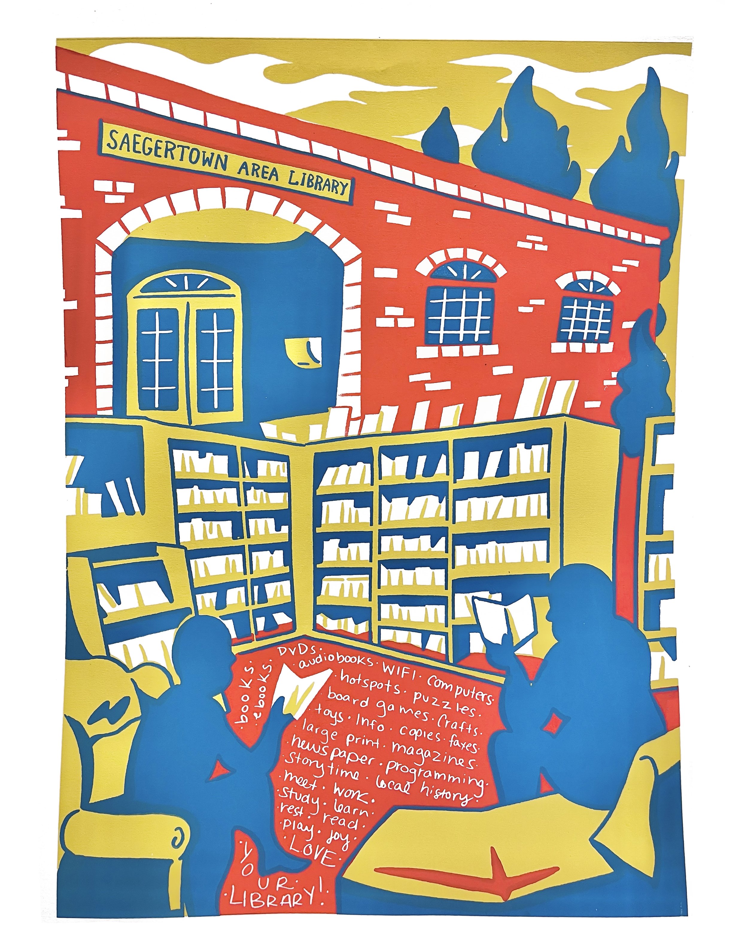 Library Joy! Screenprint, 18"x24", 2025