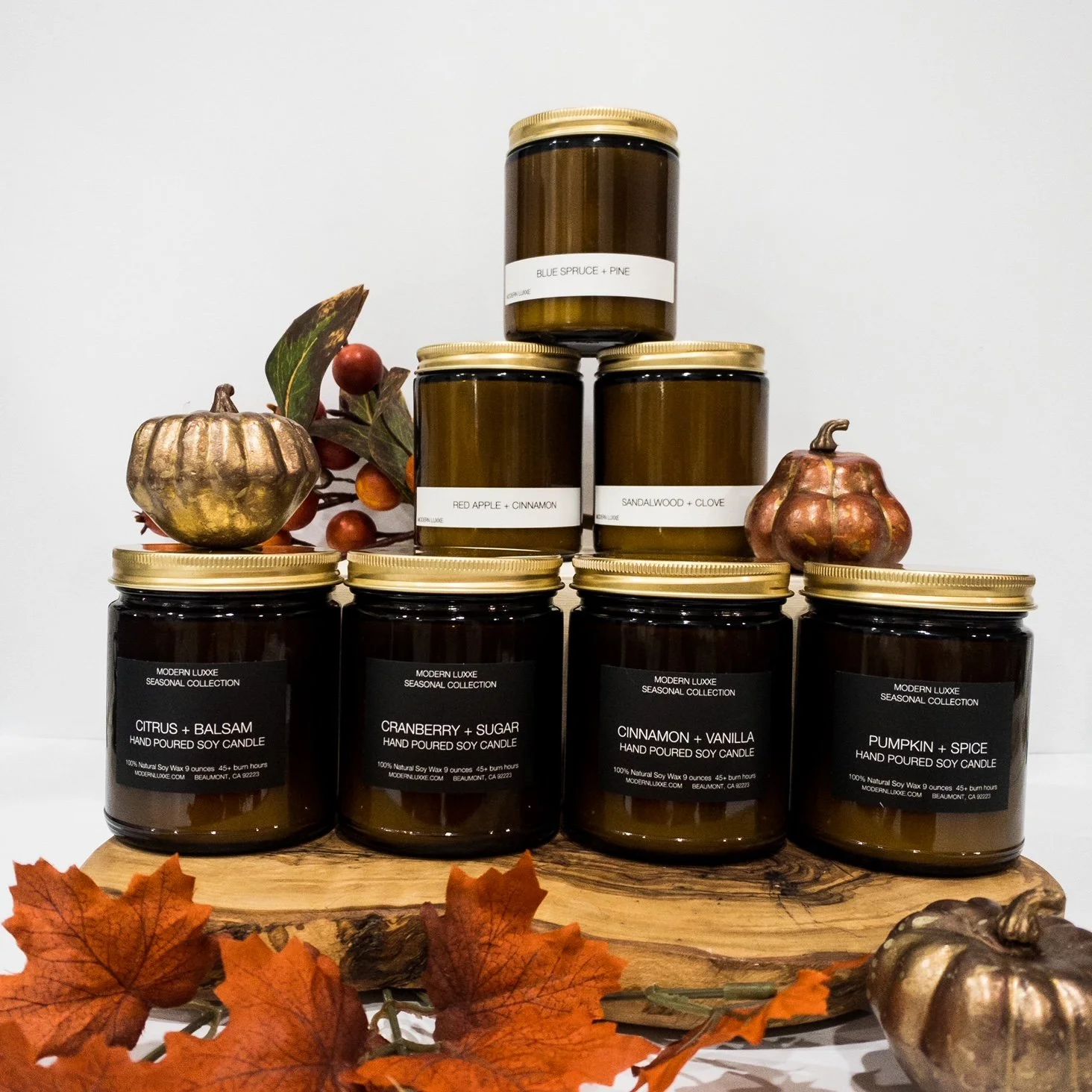 FALL + HOLIDAY AMBER GLASS 8 OZ. CANDLES