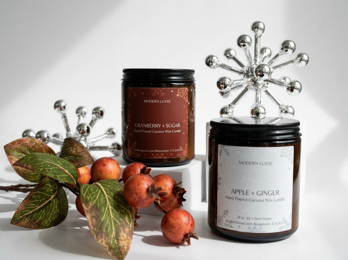 HOLIDAY COLLECTION AMBER GLASS CANDLES 8 OZ.