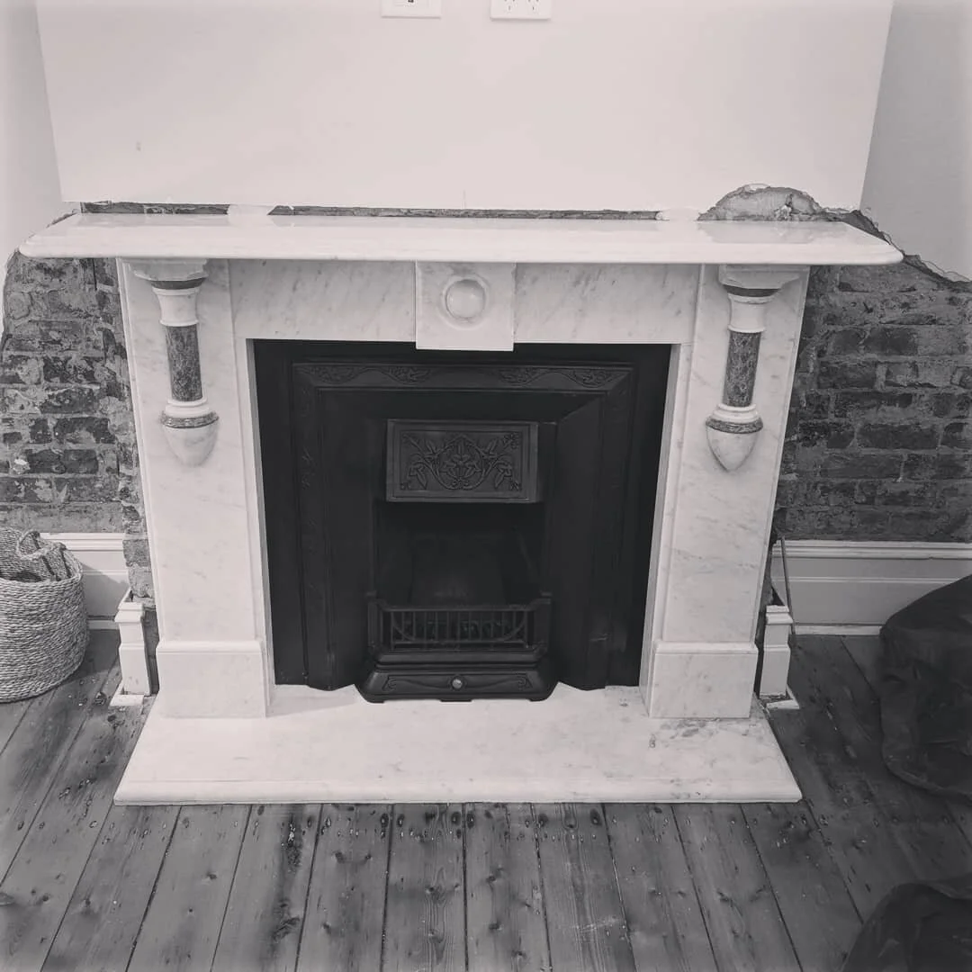 Marble fireplace restoration in Hawthorn. #fireplacedecor #fireplace #interiordesign #building #renovation