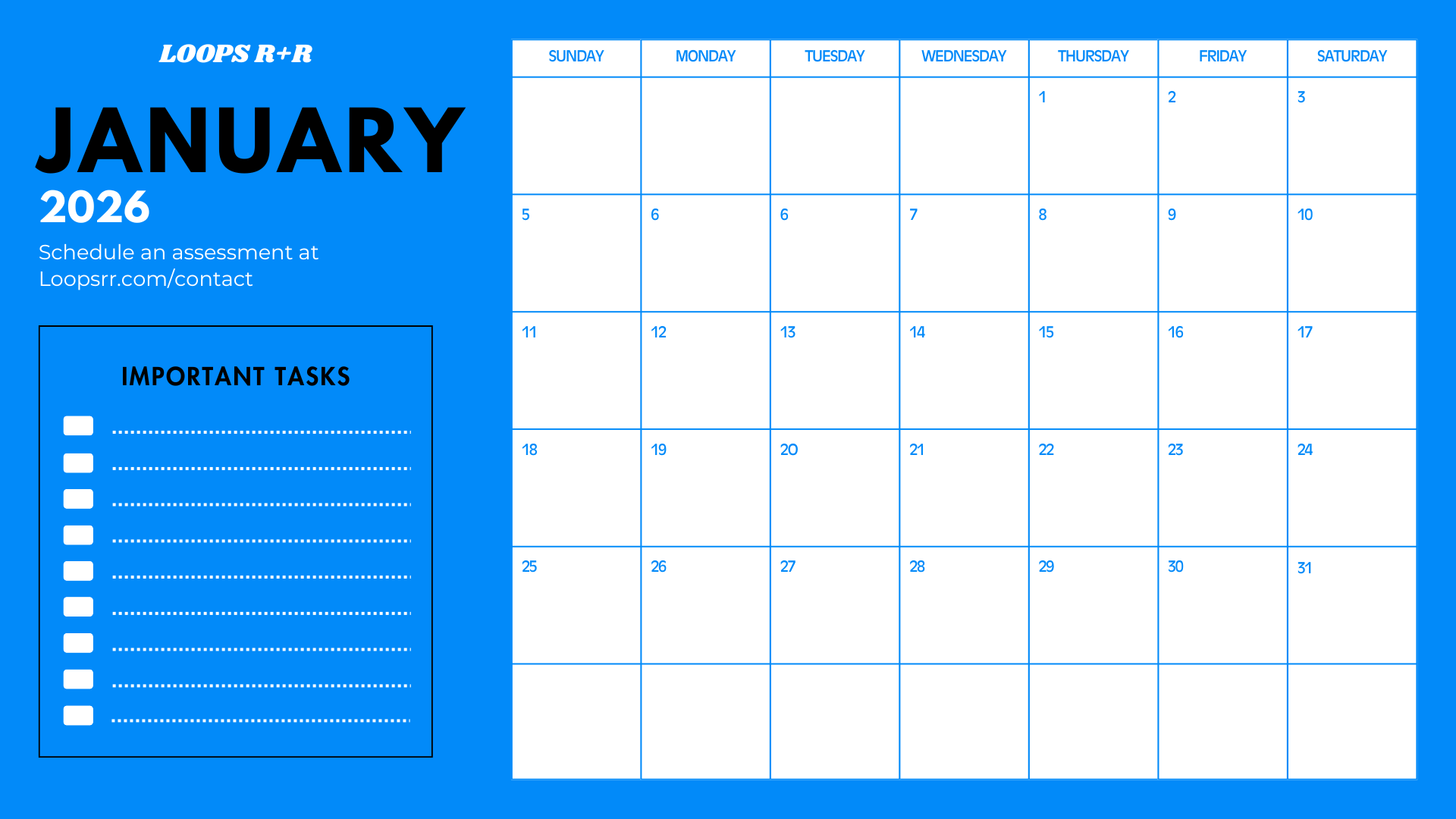 LOOPS R+R Blank Blue:White January Decluttering & Energy Savings Calendar.png