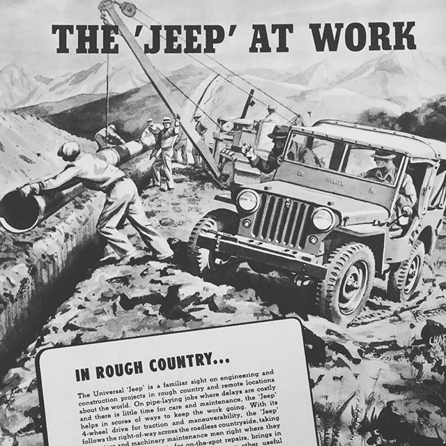 The Jeep at work! Vintage @jeep advert from 1947 // Larger than A4 size and only $13.95 // No copies! Just originals! 
#jeep #vintageads #vintageadcompany