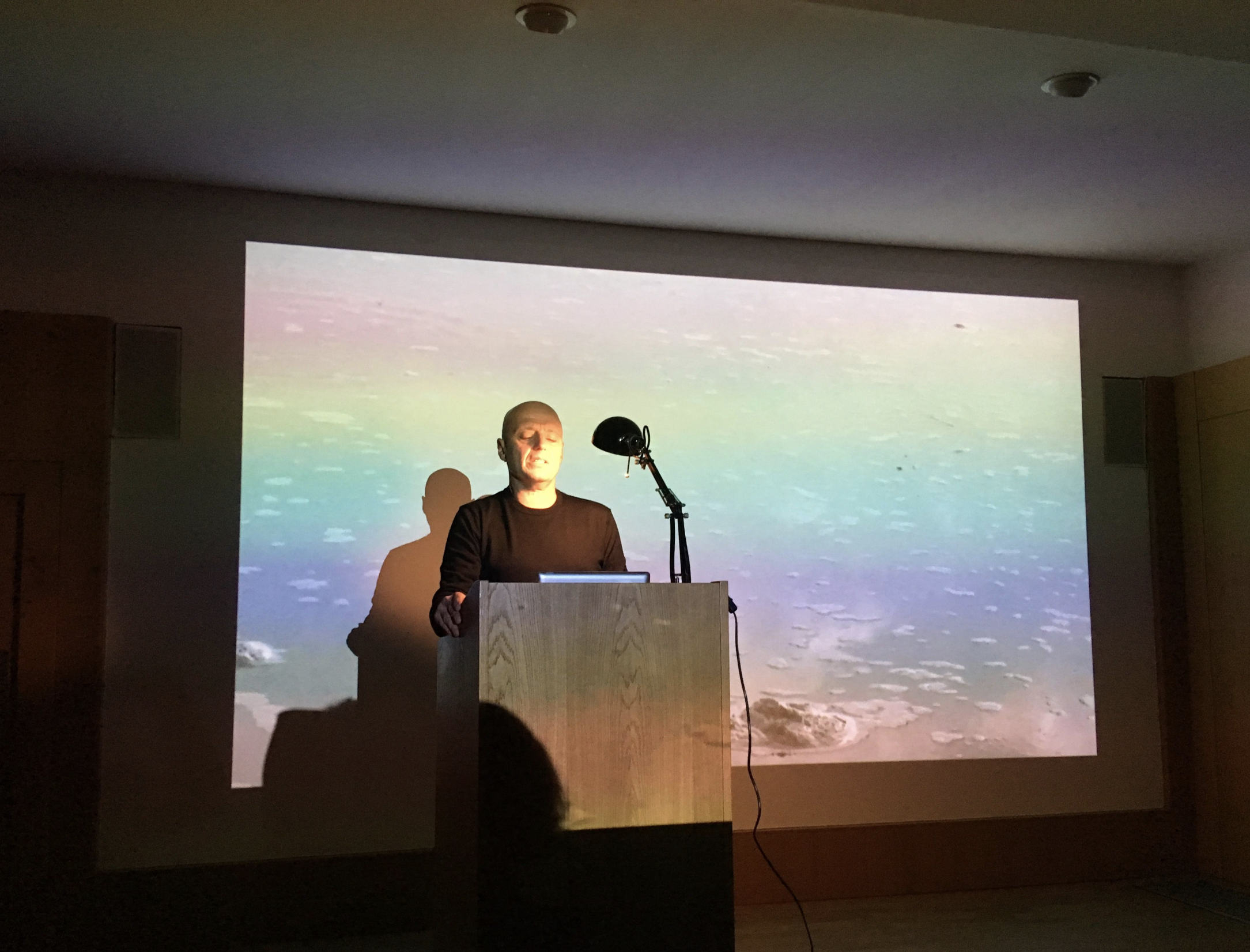 Tzvet Lazar performing the reading of ‘The Whole Infernal Sequence’ by Reed O'Beirne as part of the Disasters of Peace curated programme at the Whitechapel Gallery, November 2018.