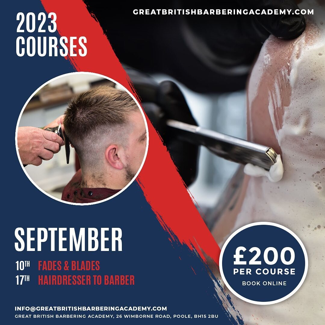 Spaces still available for Hairdresser to Barber this Sunday in poole. 
This course will teach you essential clipper skills, mens cutting shapes, neck lines and finishing techniques. All models provided. To book visit www.greatbritishbarberingacademy