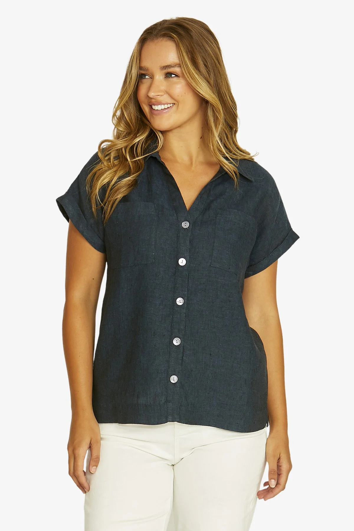 Jump Open Neck Short Sleeve Shirt - Ink