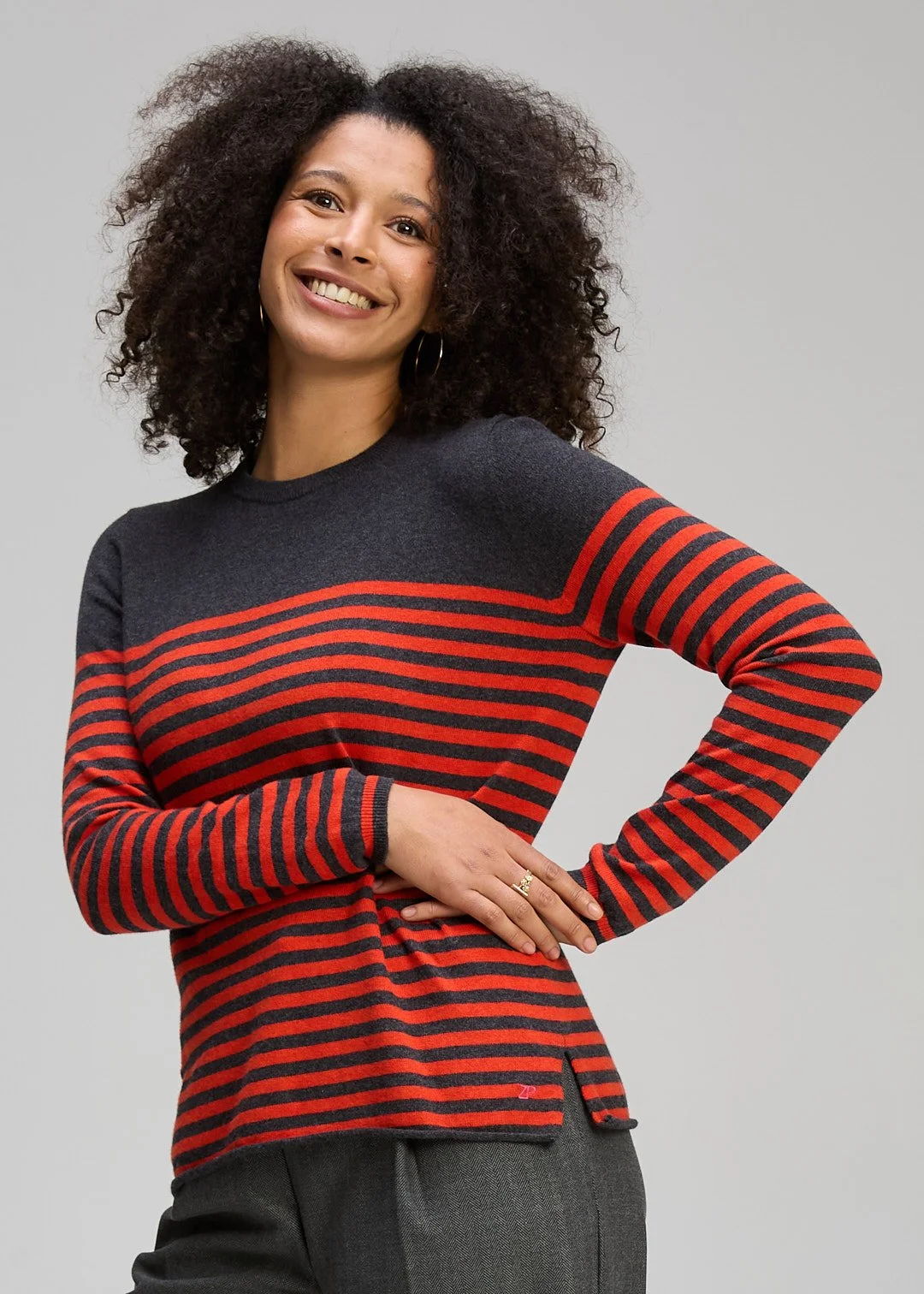 Zaket & Plover Detail Stripe Crew -  Charcoal