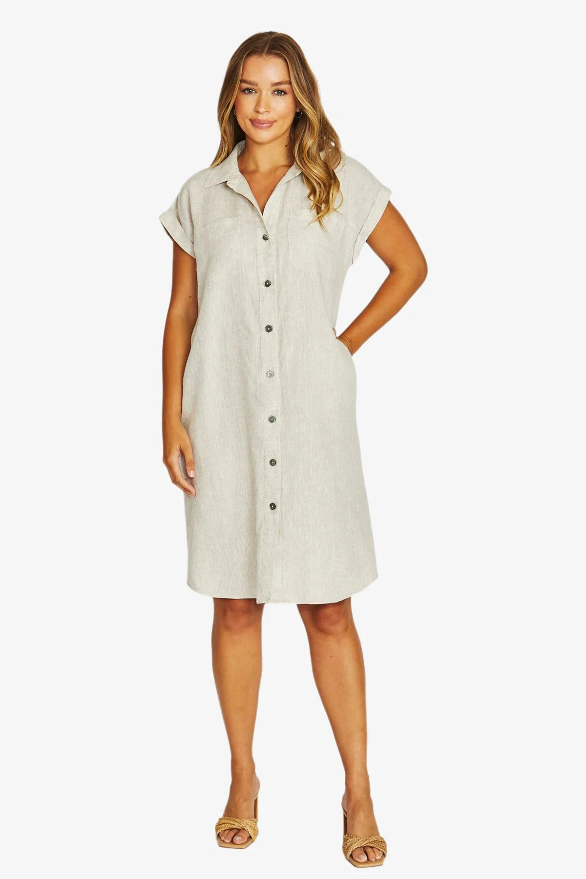 Jump Clothing 2 Pocket Shirt Dress - Nat Flax