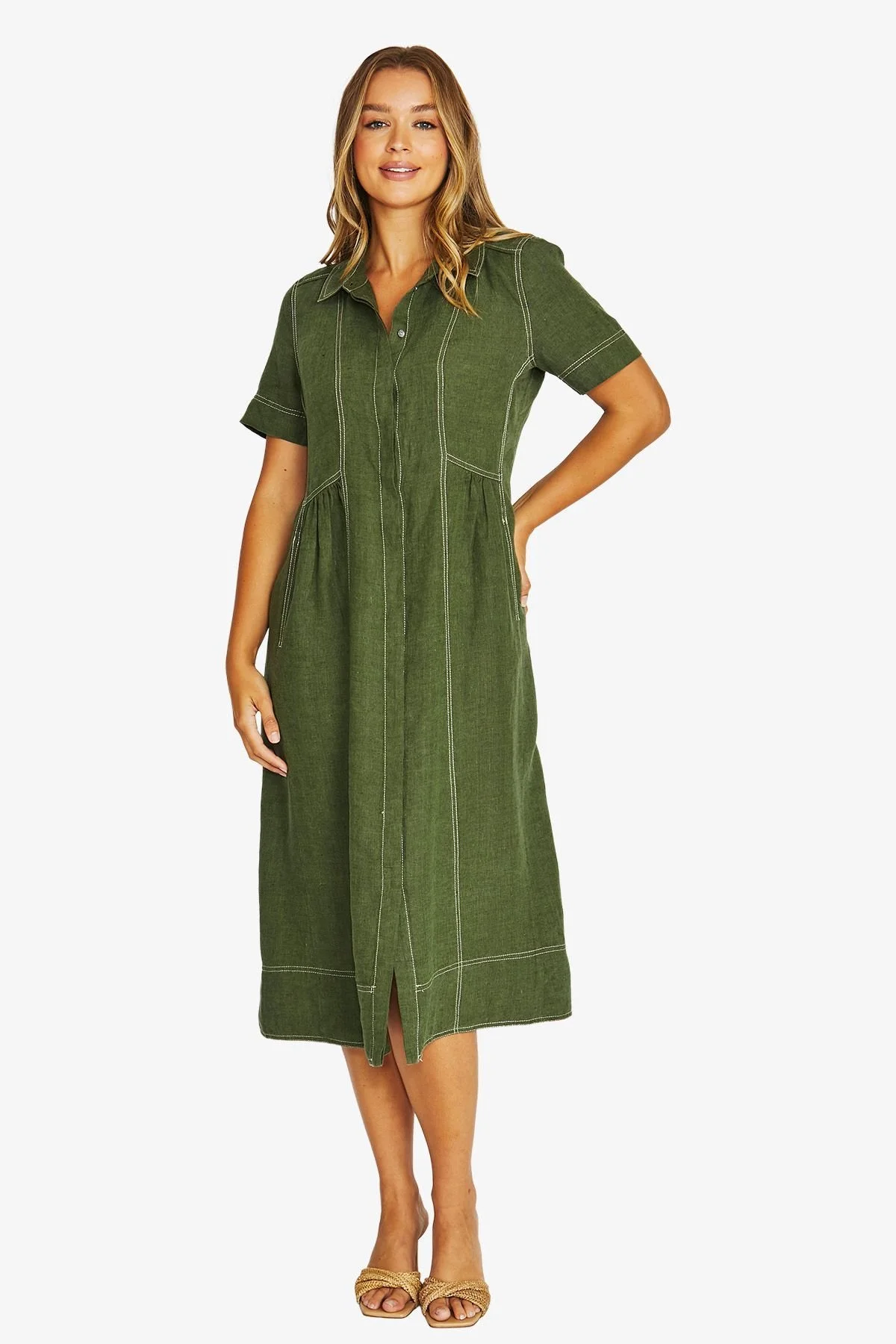 Jump Seam Detail Shirt Dress - Evergreen C/D