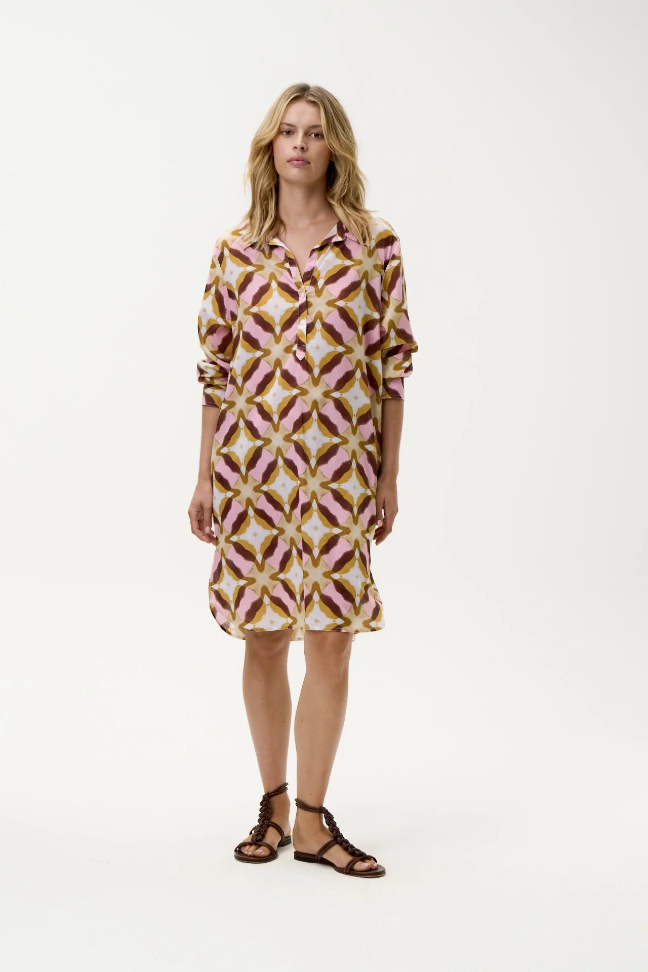 Oneseason Middy Gili Dress - Pink Ikat