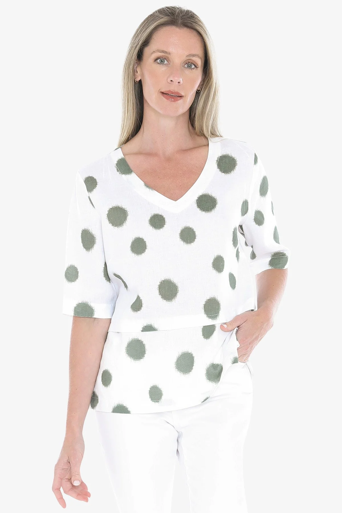 Jump Scratch Spot Top - Wht/Basil