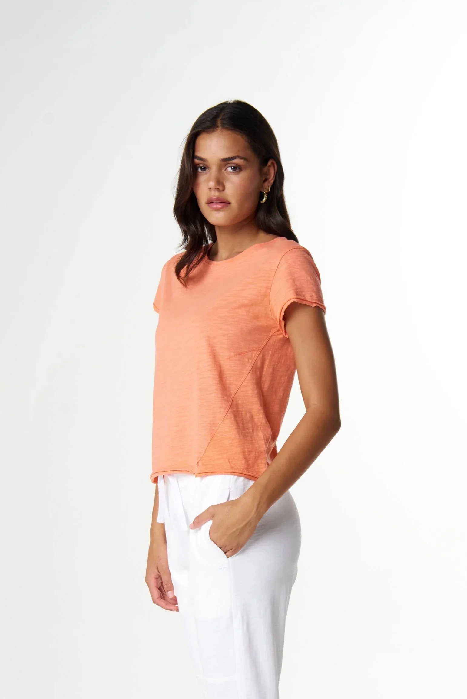 Cloth Paper Scissors Front Split Tee - Peach - Haveli