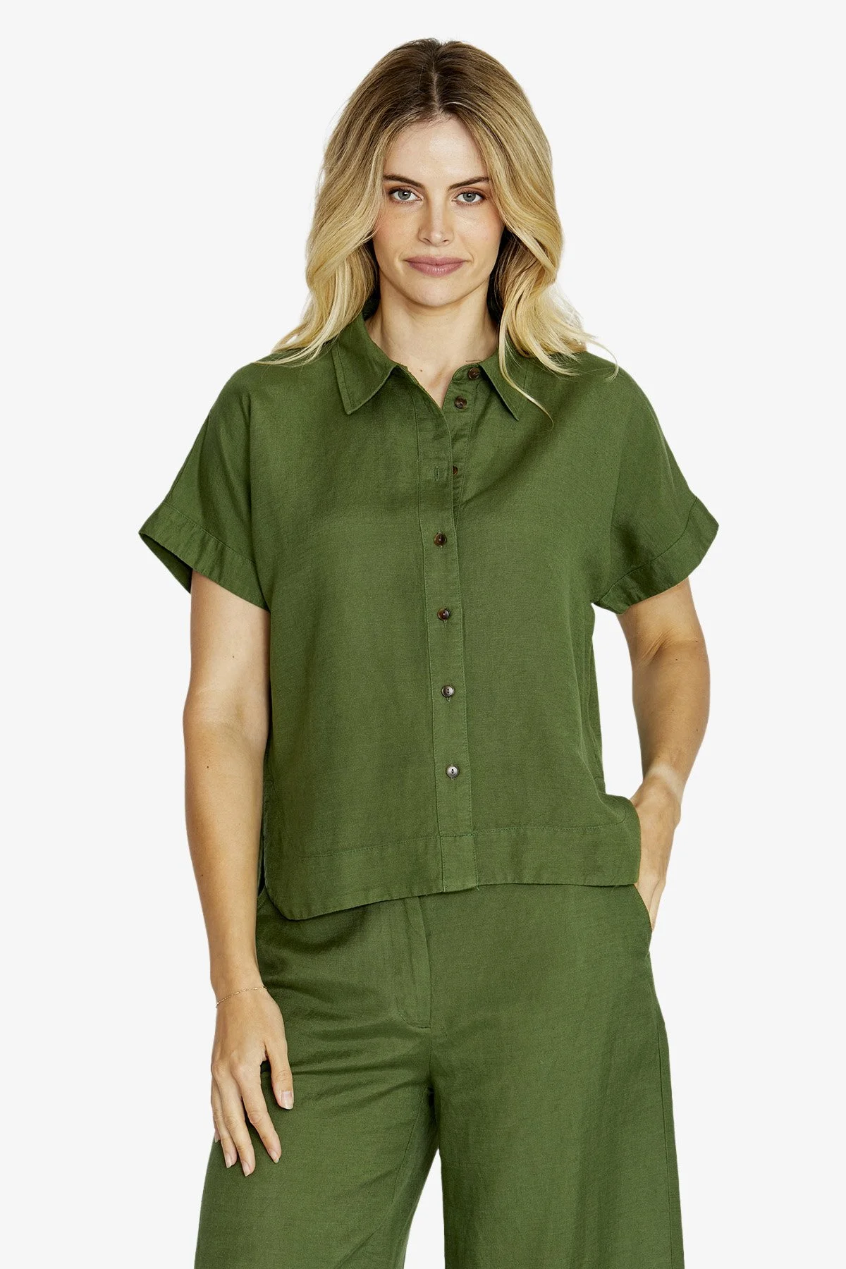 Ping Pong Remi Slouchy Crop Shirt - Agave